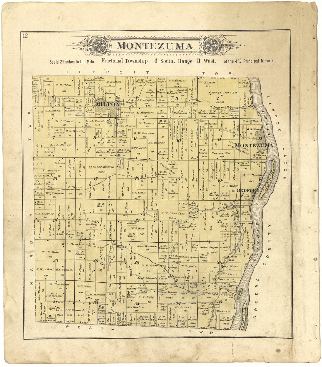 This old map of Montezuma from Standard Atlas of Pike County, Illinois from 1895 was created by Geo. A. Ogle & Co in 1895