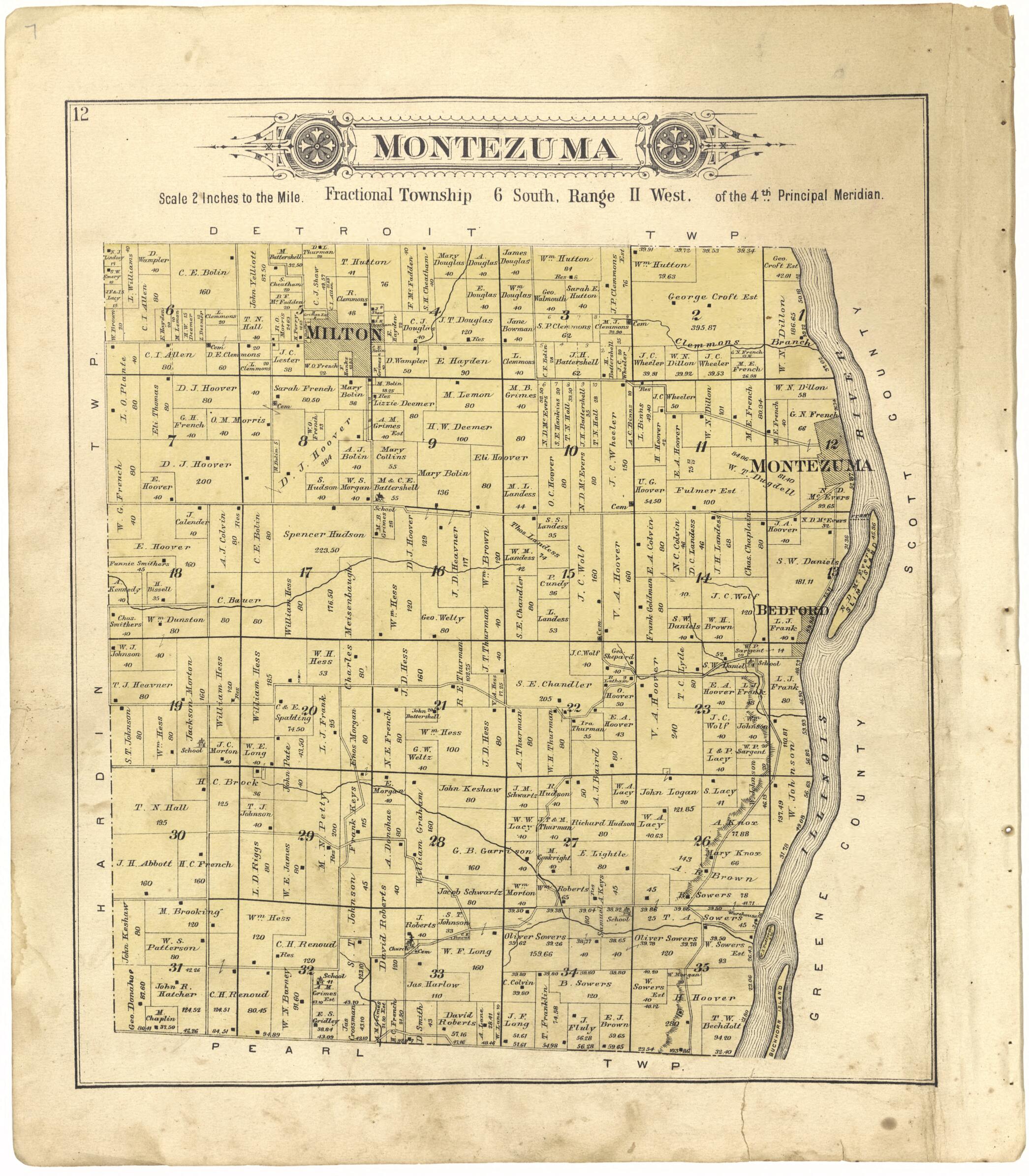 This old map of Montezuma from Standard Atlas of Pike County, Illinois from 1895 was created by Geo. A. Ogle & Co in 1895
