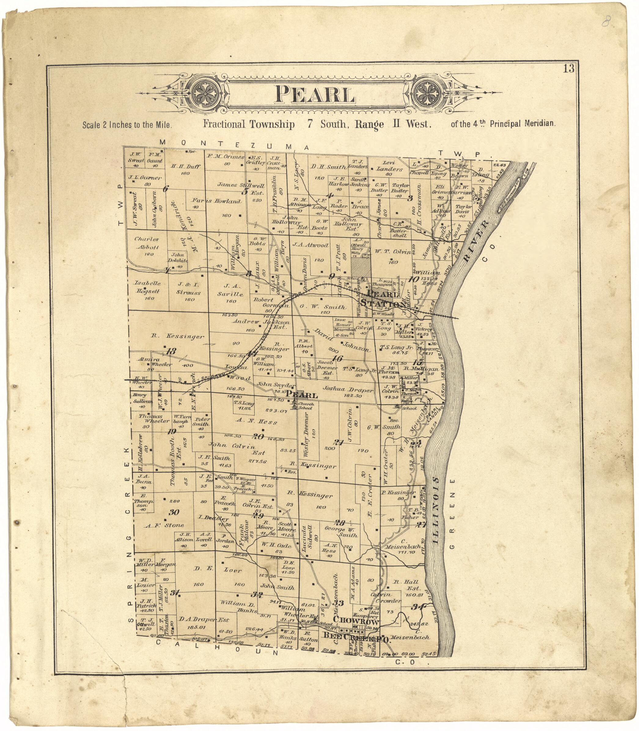 This old map of Pearl from Standard Atlas of Pike County, Illinois from 1895 was created by Geo. A. Ogle & Co in 1895