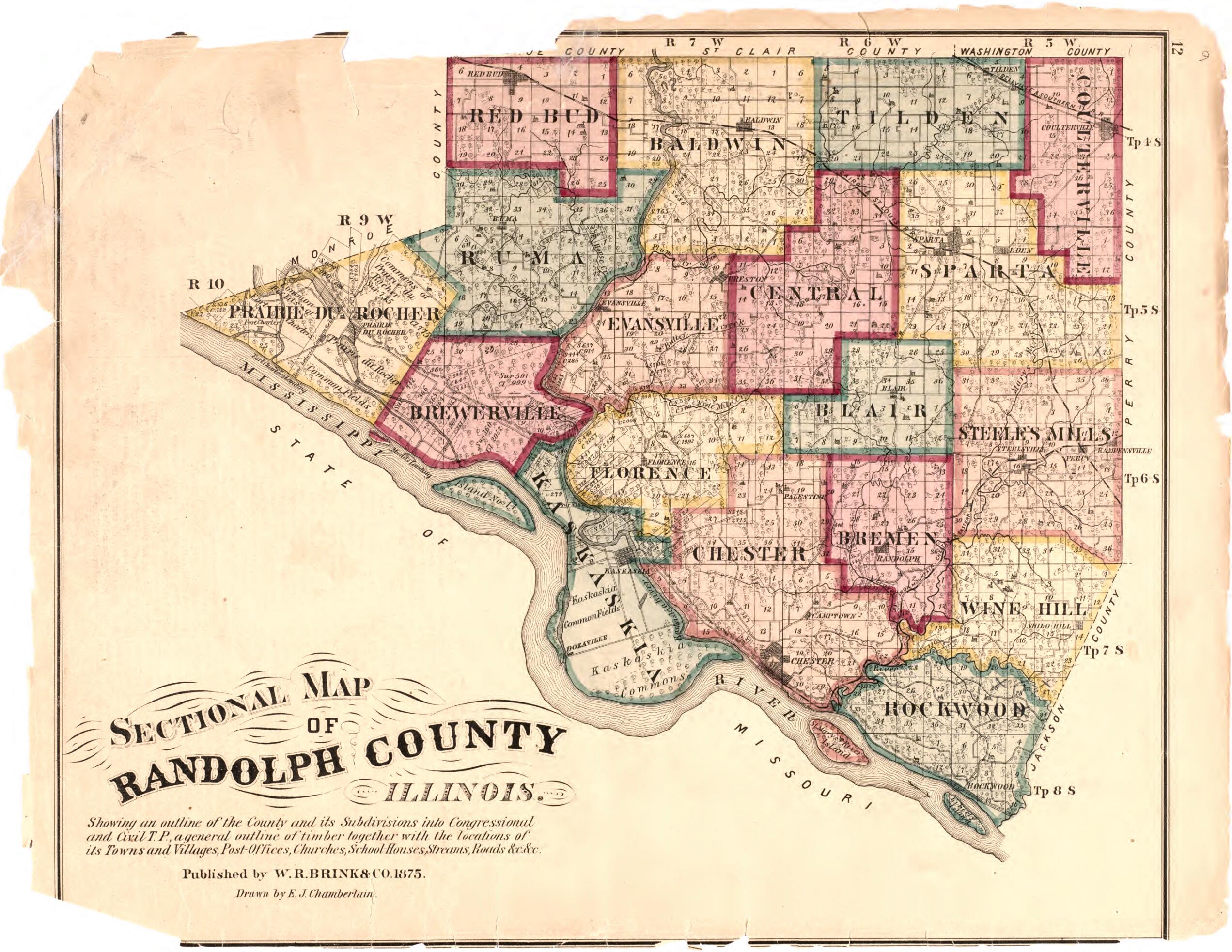 This old map of Sectional Map of Randolph County, Illinois from Illustrated Historical Atlas of Randolph Co., Illinois from 1875 was created by W.R. Brink & Co in 1875