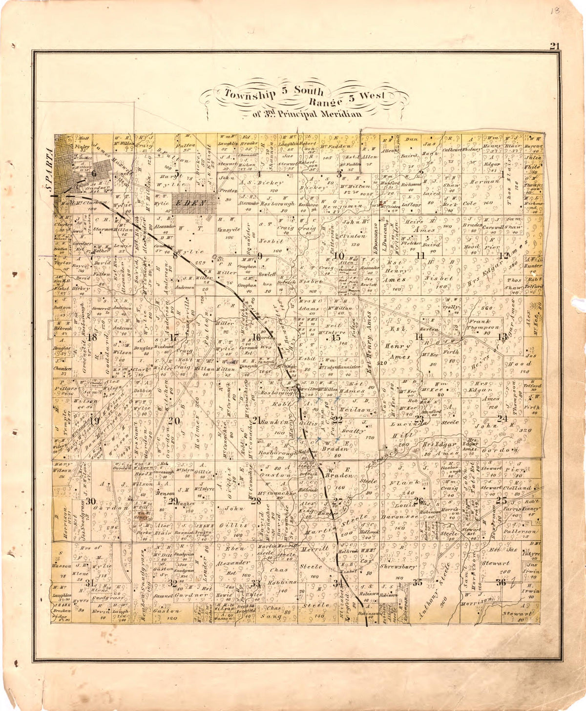 Township 5 South Range 5 West of 3rd Principal Meridian from Illustrated Historical Atlas of Randolph Co., Illinois 1875 by Relic Map Company