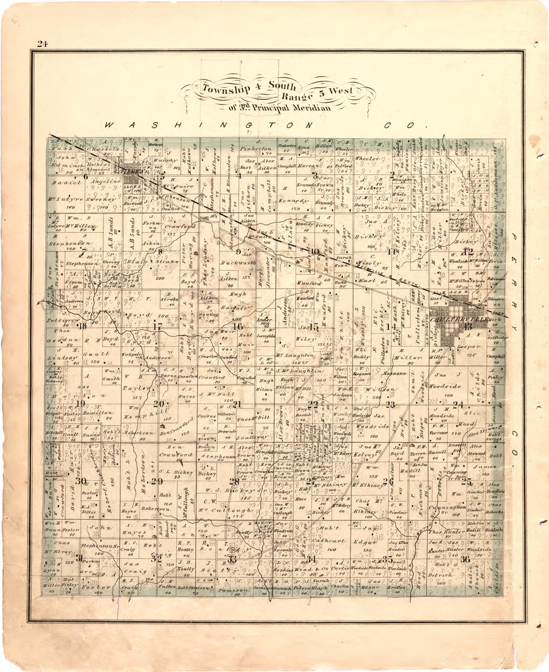 This old map of Township 4 South Range 5 West of 3rd Principal Meridian from Illustrated Historical Atlas of Randolph Co., Illinois from 1875 was created by W.R. Brink & Co in 1875