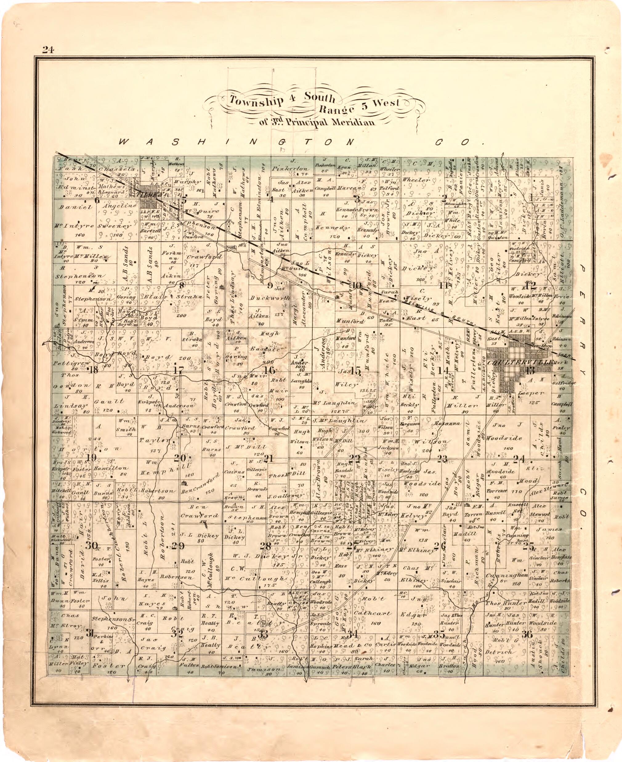 This old map of Township 4 South Range 5 West of 3rd Principal Meridian from Illustrated Historical Atlas of Randolph Co., Illinois from 1875 was created by W.R. Brink & Co in 1875