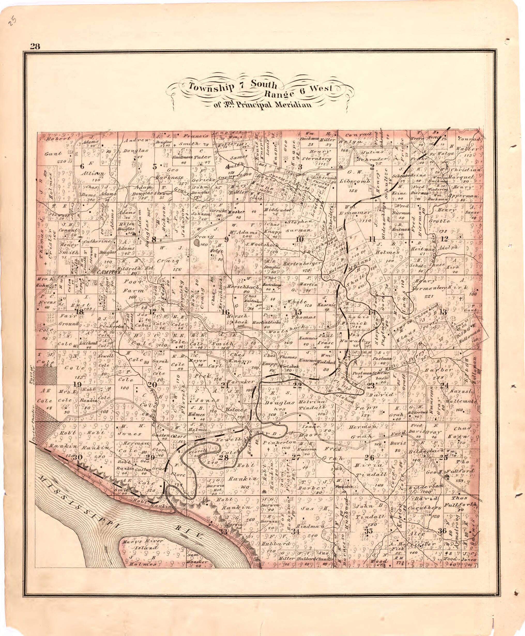 This old map of Township 7 South Range 6 West of 3rd Principal Meridian from Illustrated Historical Atlas of Randolph Co., Illinois from 1875 was created by W.R. Brink & Co in 1875