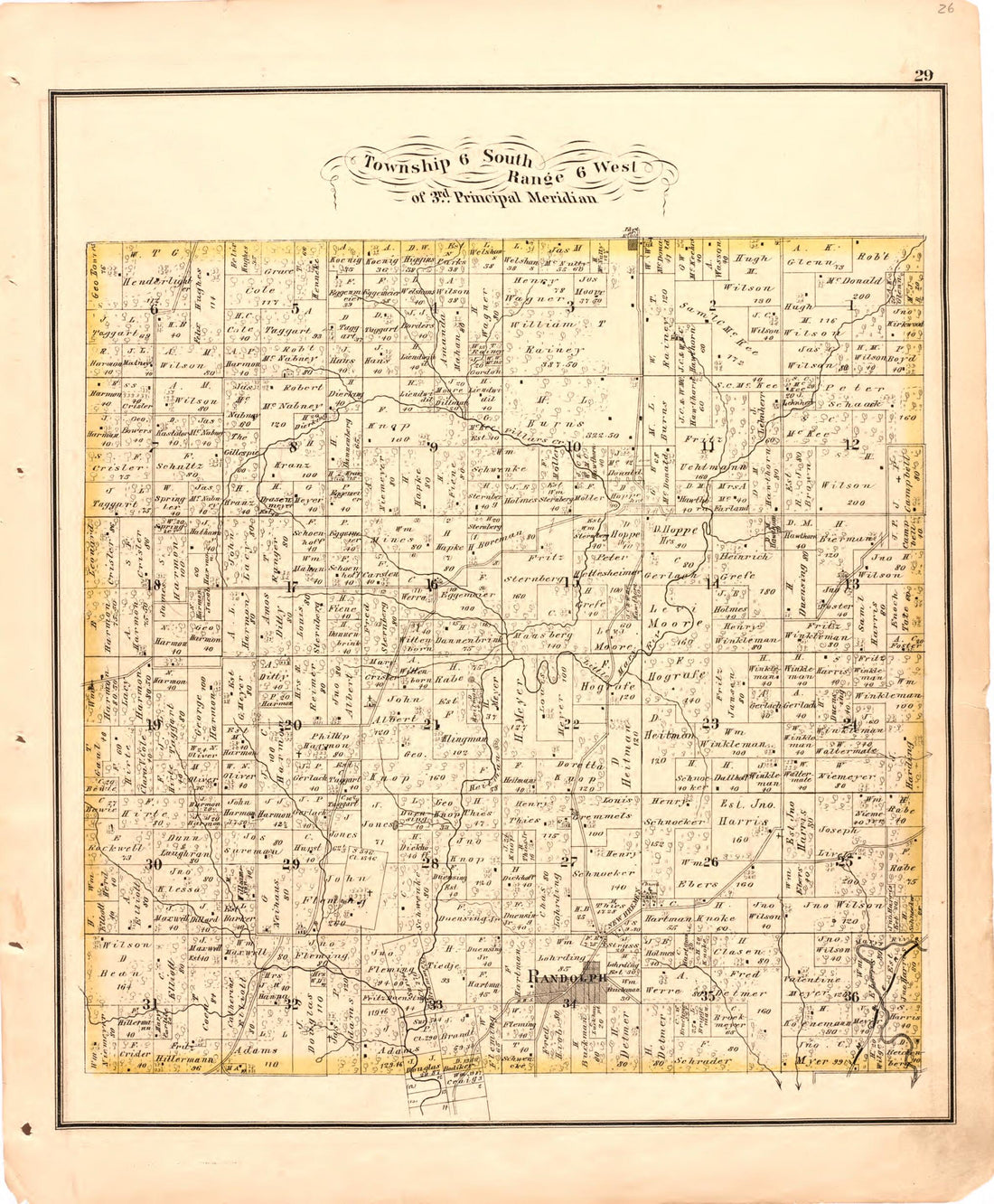 This old map of Township 6 South Range 6 West of 3rd Principal Meridian from Illustrated Historical Atlas of Randolph Co., Illinois from 1875 was created by W.R. Brink & Co in 1875