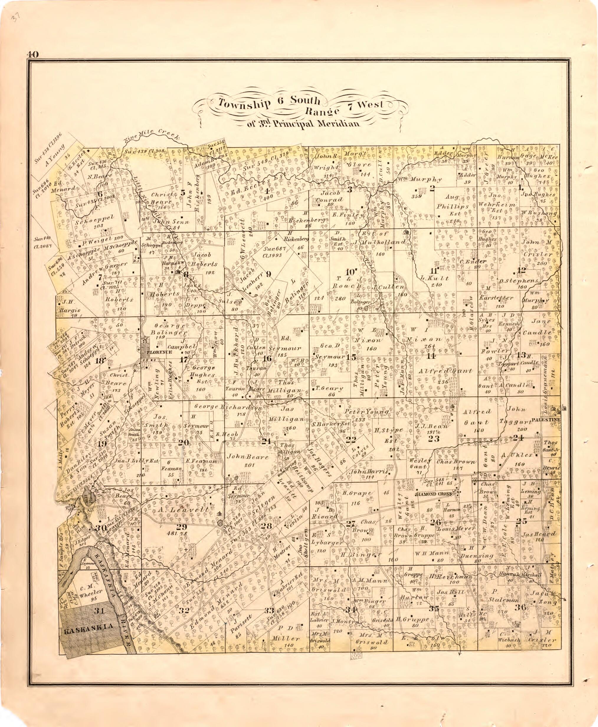 This old map of Township 6 South Range 7 West of 3rd Principal Meridian from Illustrated Historical Atlas of Randolph Co., Illinois from 1875 was created by W.R. Brink & Co in 1875