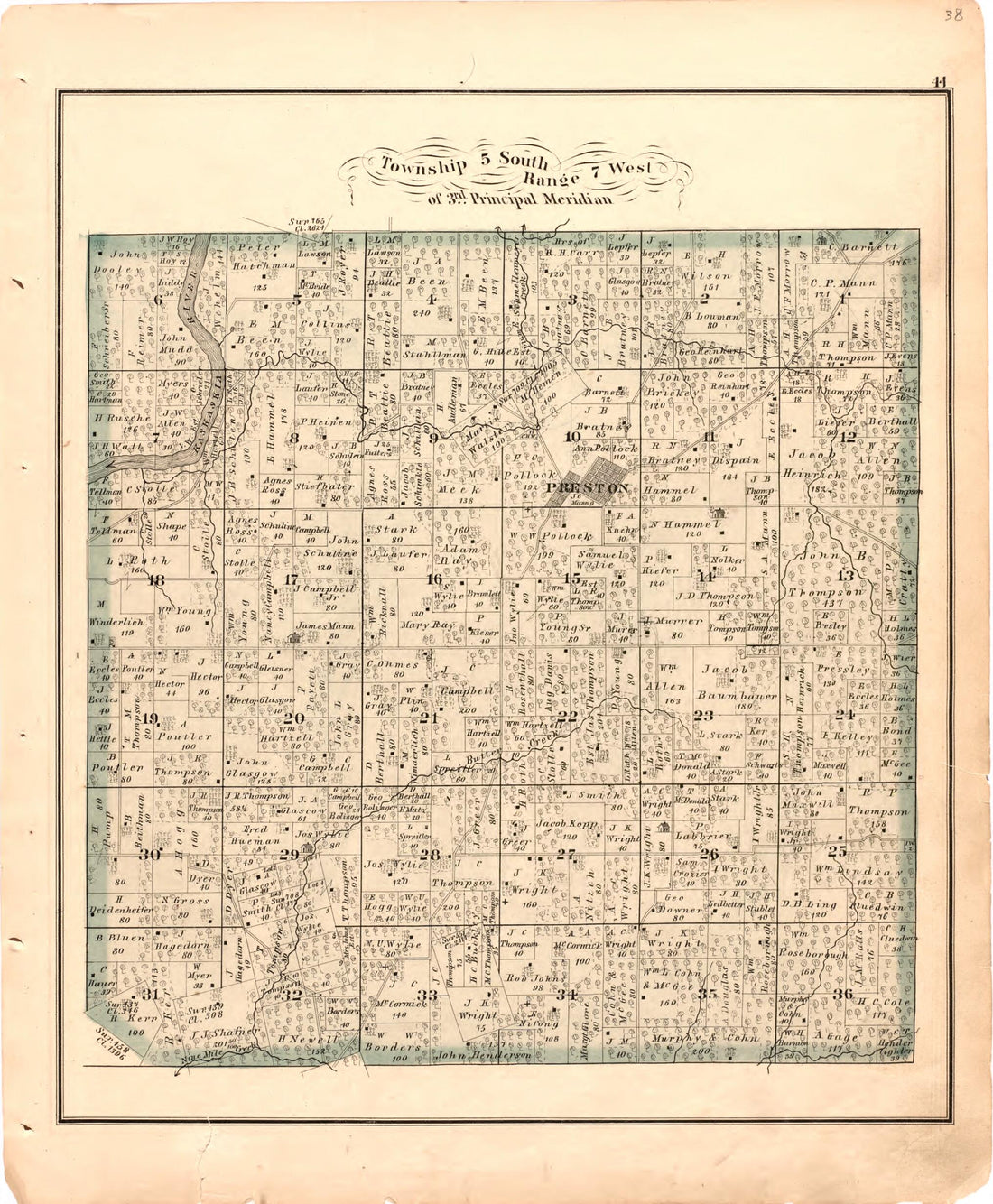 This old map of Township 5 South Range 7 West of 3rd Principal Meridian from Illustrated Historical Atlas of Randolph Co., Illinois from 1875 was created by W.R. Brink & Co in 1875