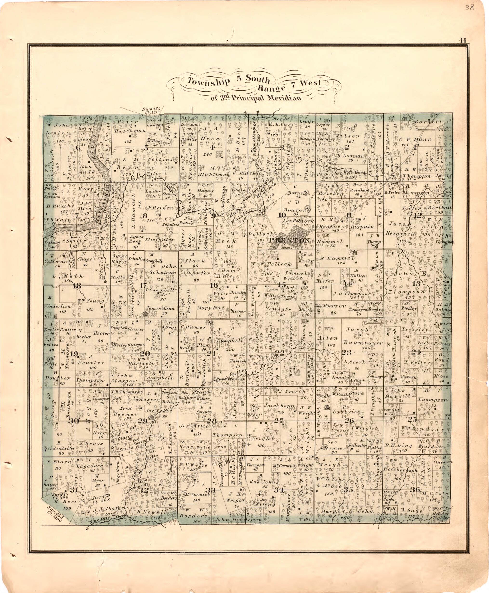 This old map of Township 5 South Range 7 West of 3rd Principal Meridian from Illustrated Historical Atlas of Randolph Co., Illinois from 1875 was created by W.R. Brink & Co in 1875