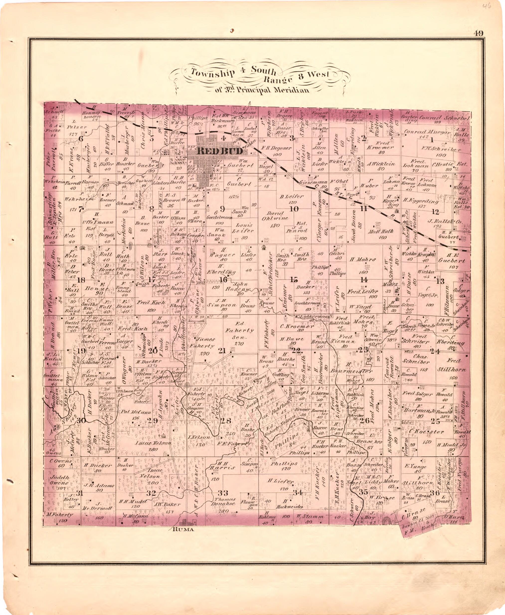 This old map of Township 4 South Range 8 West of 3rd Principal Meridian from Illustrated Historical Atlas of Randolph Co., Illinois from 1875 was created by W.R. Brink & Co in 1875