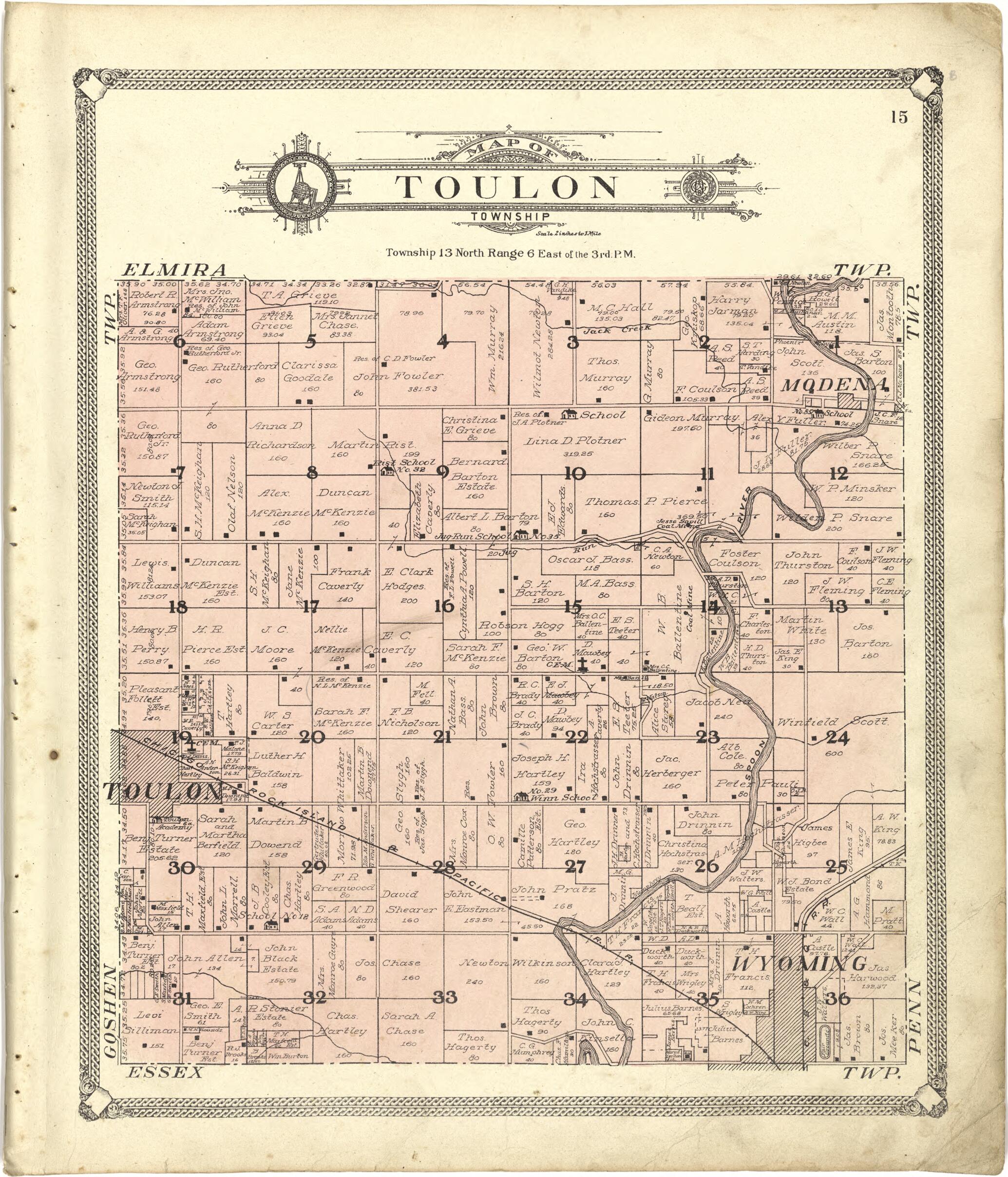 This old map of Map of Toulon Township from Standard Atlas of Stark County, Illinois from 1907 was created by Geo. A. Ogle & Co in 1907
