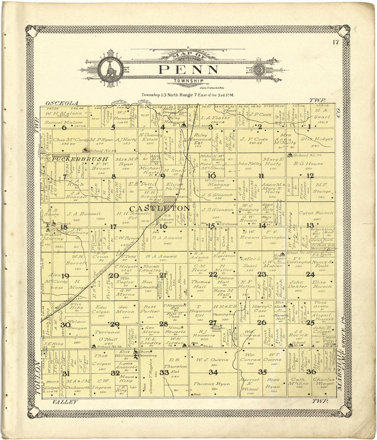 Map of Penn Township from Standard Atlas of Stark County, Illinois 1907 by Relic Map Company