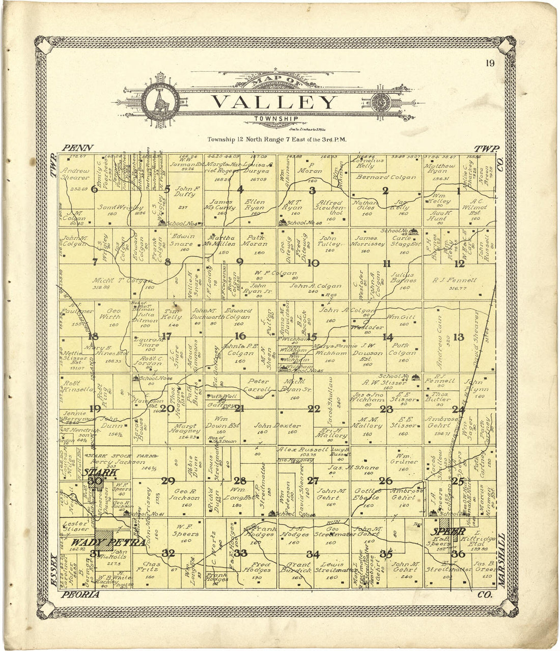 This old map of Map of Valley Township from Standard Atlas of Stark County, Illinois from 1907 was created by Geo. A. Ogle & Co in 1907