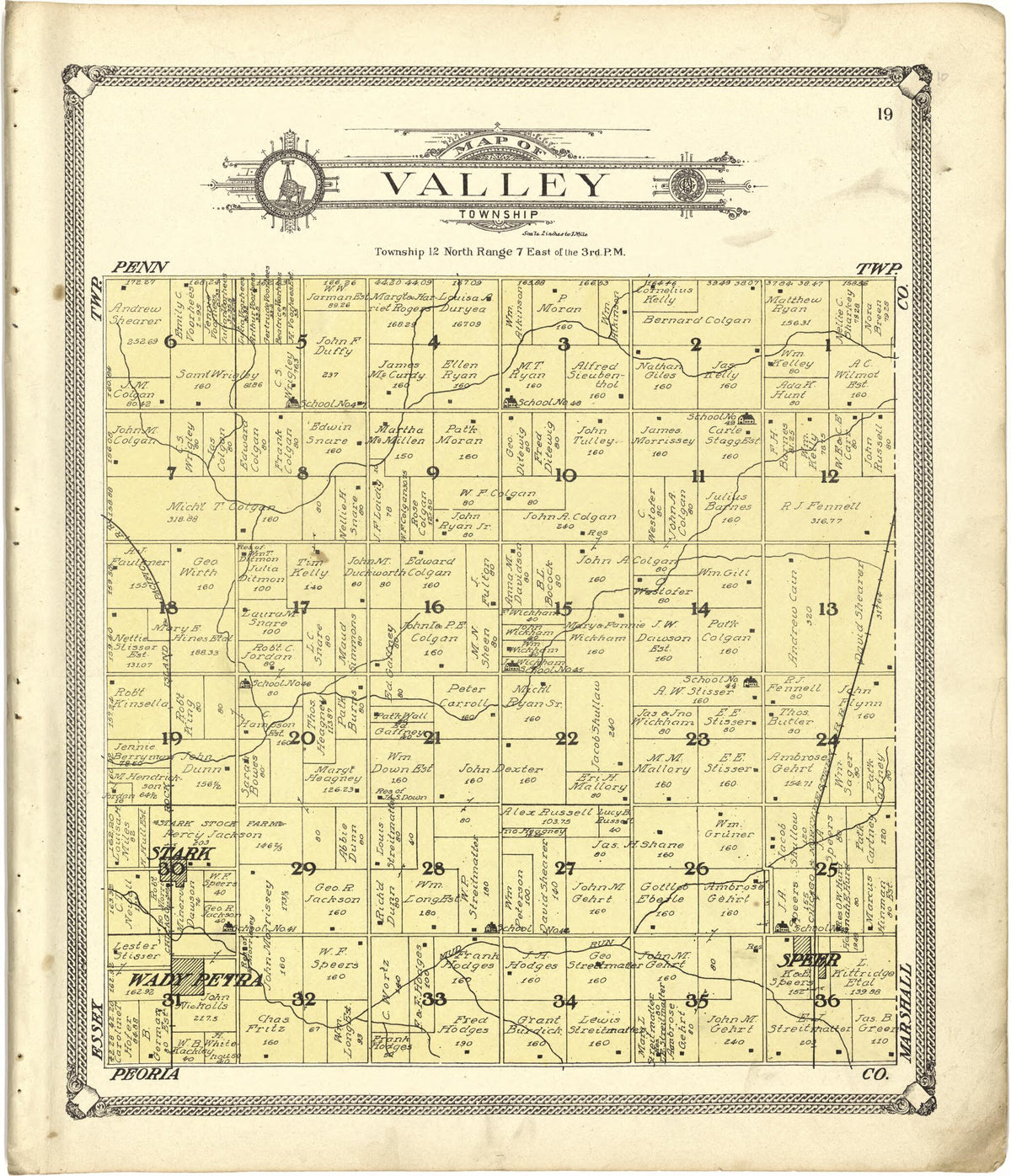 Map of Valley Township from Standard Atlas of Stark County, Illinois 1907 by Relic Map Company