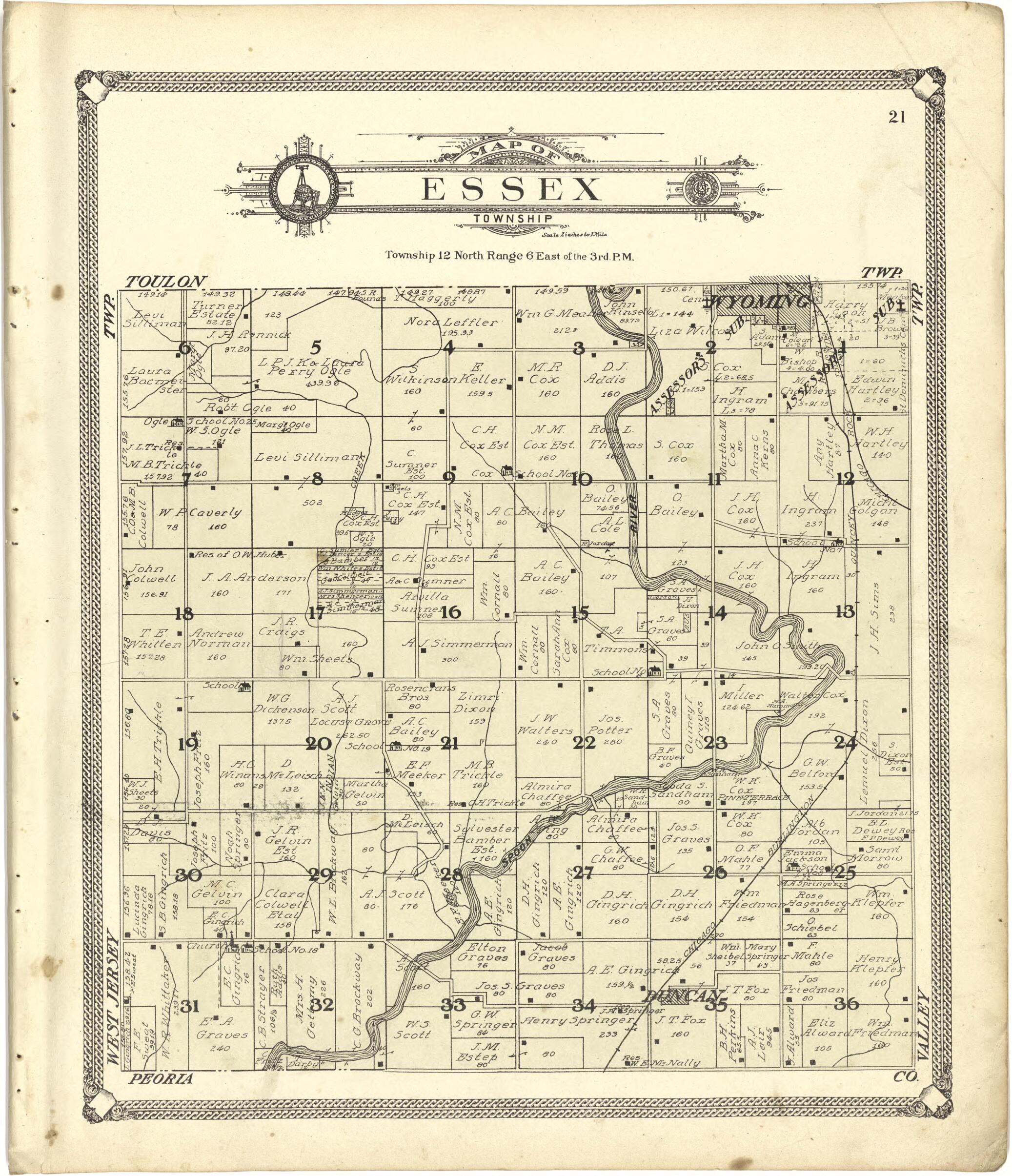 This old map of Map of Essex Township from Standard Atlas of Stark County, Illinois from 1907 was created by Geo. A. Ogle & Co in 1907