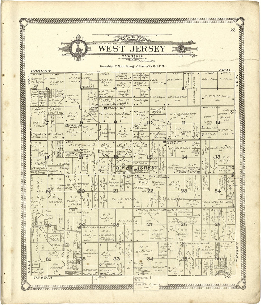 This old map of Map of West Jersey Township from Standard Atlas of Stark County, Illinois from 1907 was created by Geo. A. Ogle & Co in 1907