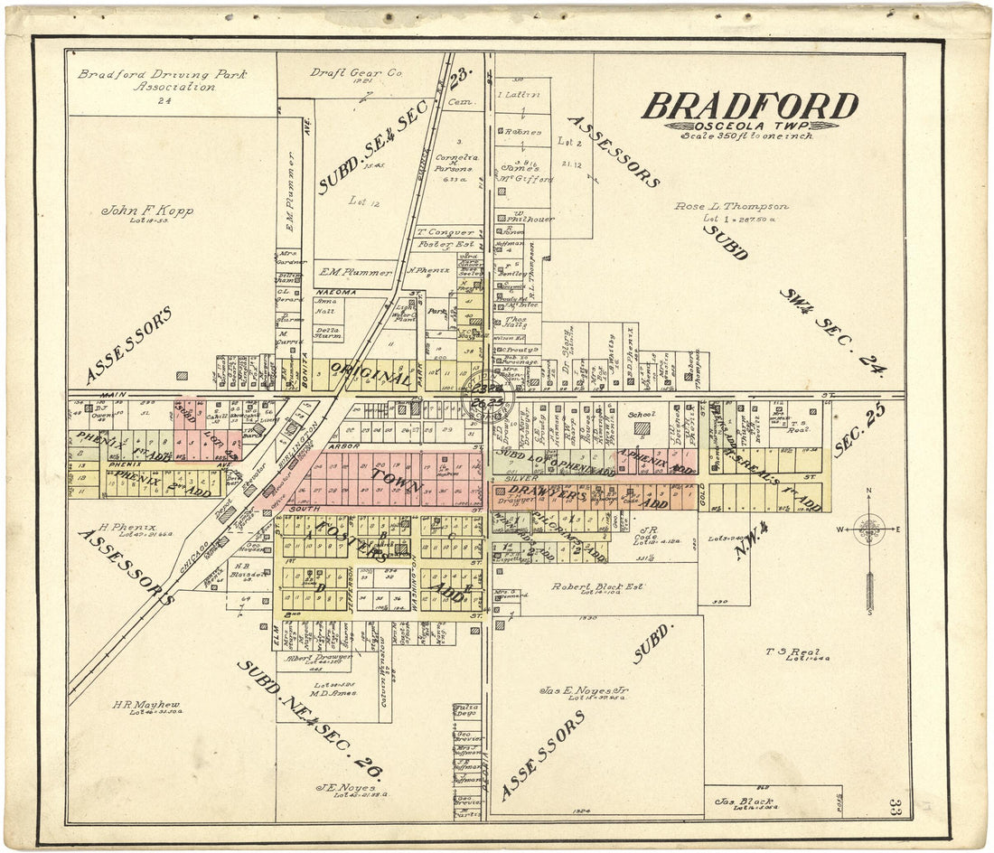 This old map of Bradford from Standard Atlas of Stark County, Illinois from 1907 was created by Geo. A. Ogle & Co in 1907