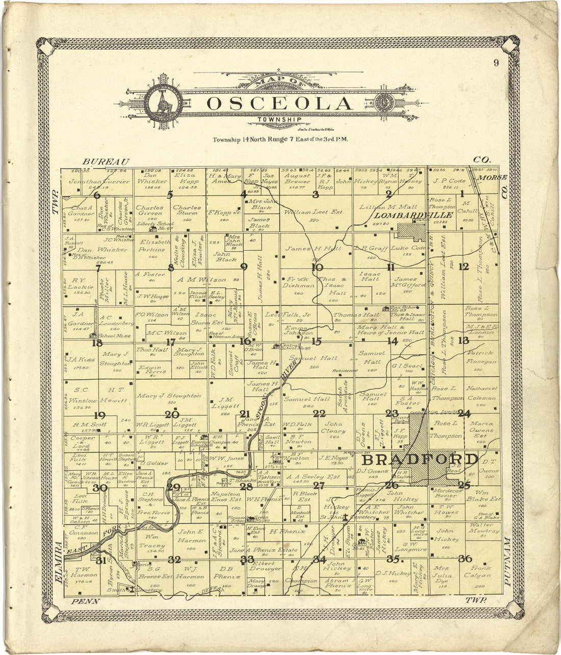 This old map of Map of Osceola Township from Standard Atlas of Stark County, Illinois from 1907 was created by Geo. A. Ogle & Co in 1907