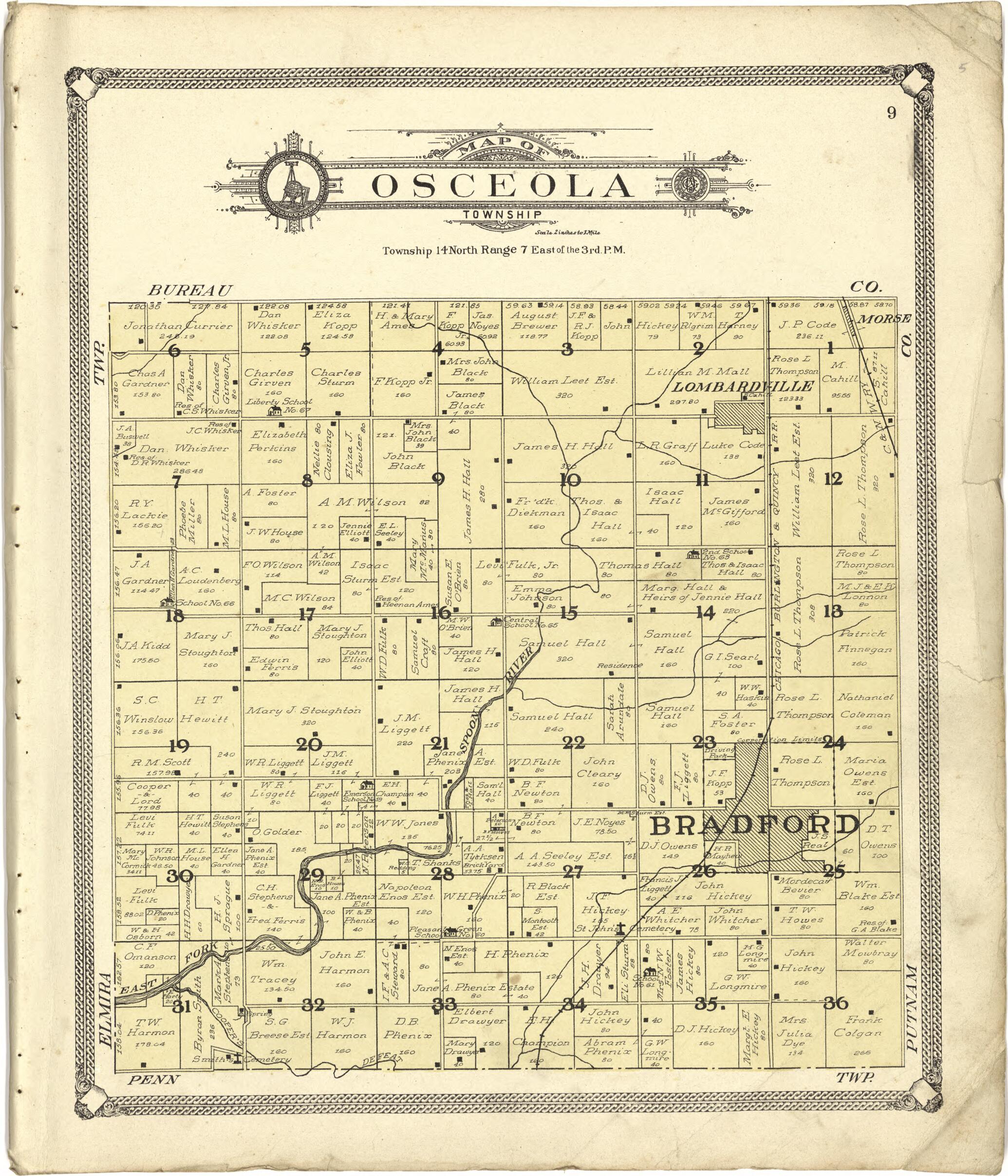 This old map of Map of Osceola Township from Standard Atlas of Stark County, Illinois from 1907 was created by Geo. A. Ogle & Co in 1907