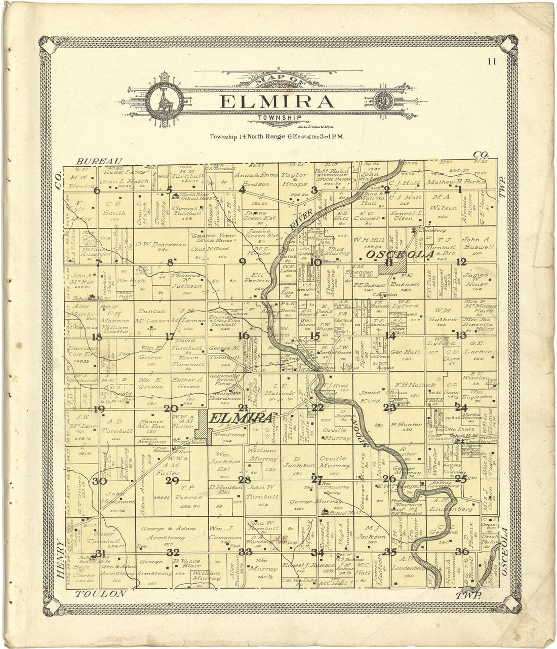 This old map of Map of Elmira Township from Standard Atlas of Stark County, Illinois from 1907 was created by Geo. A. Ogle & Co in 1907