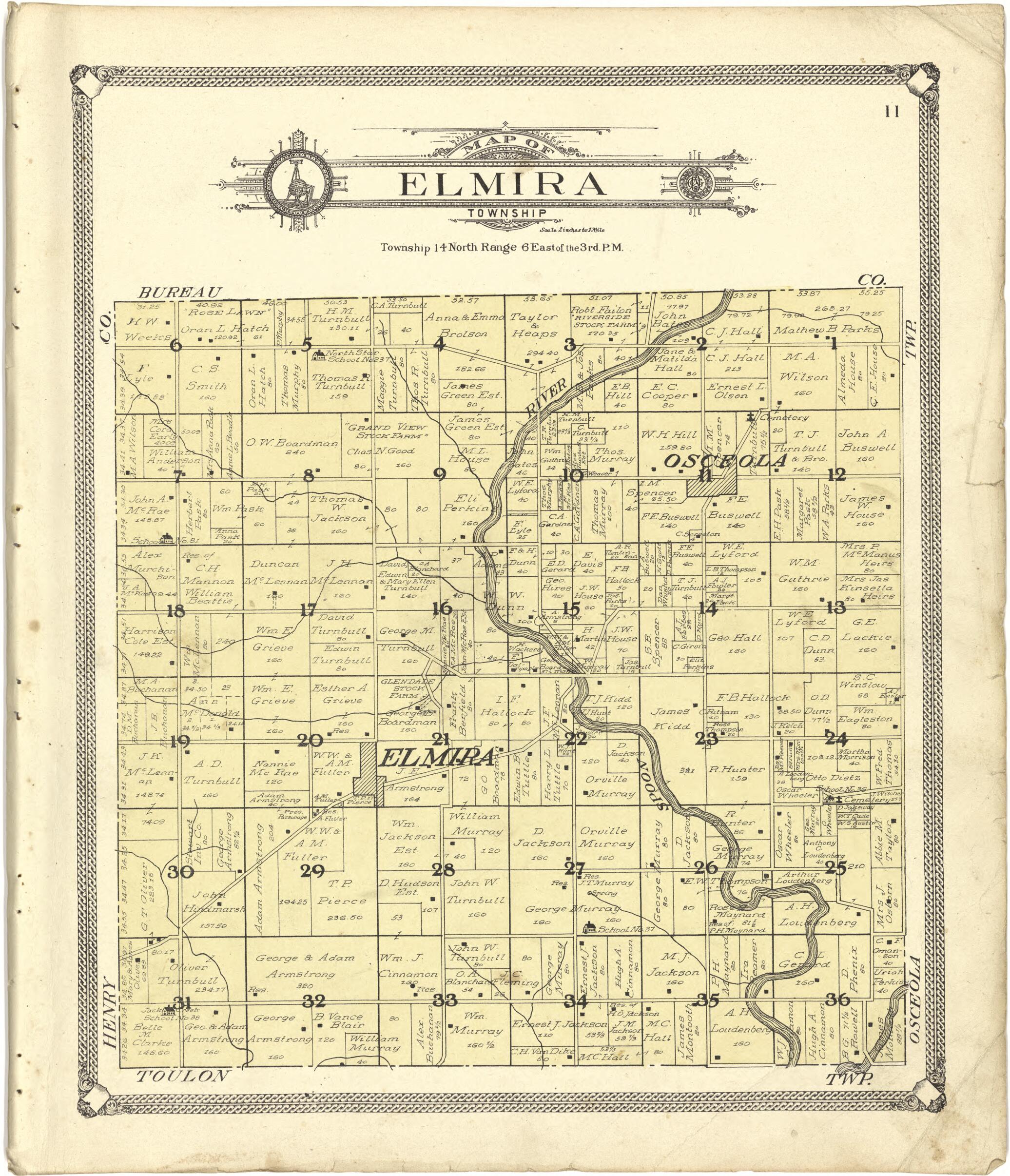 This old map of Map of Elmira Township from Standard Atlas of Stark County, Illinois from 1907 was created by Geo. A. Ogle & Co in 1907
