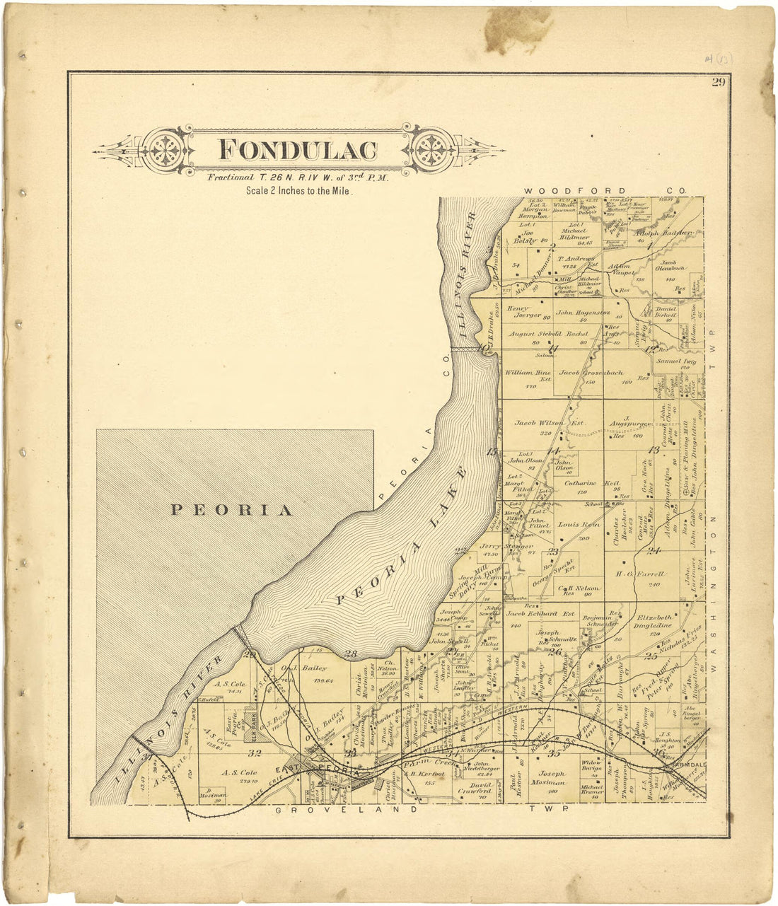 This old map of Fondulac from Plat Book of Tazewell County, Illinois from 1891 was created by Occidental Publishing Company in 1891