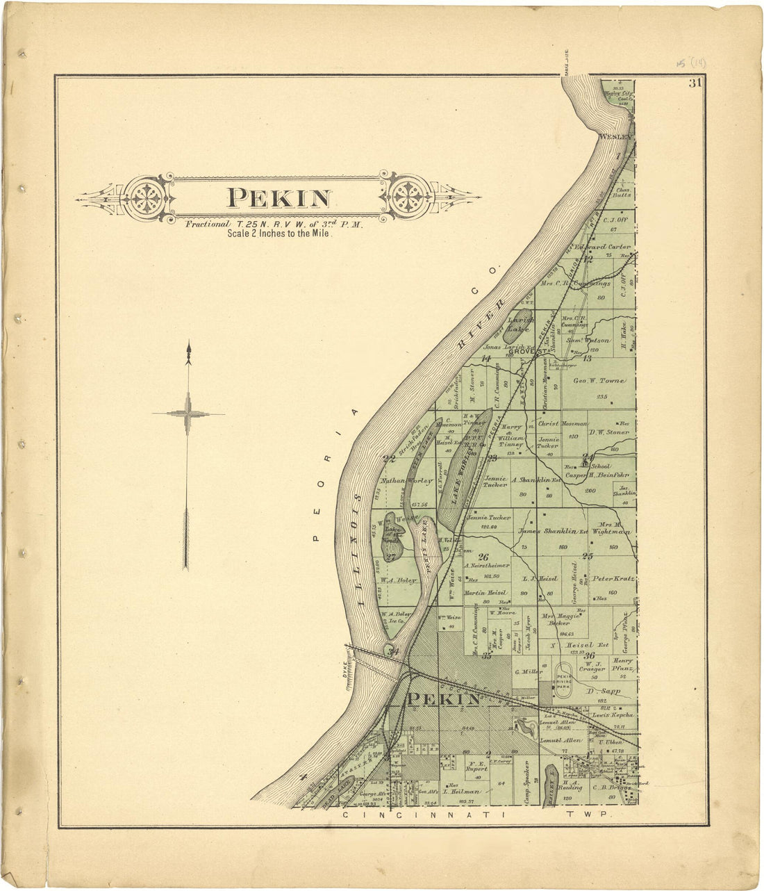 This old map of Pekin from Plat Book of Tazewell County, Illinois from 1891 was created by Occidental Publishing Company in 1891
