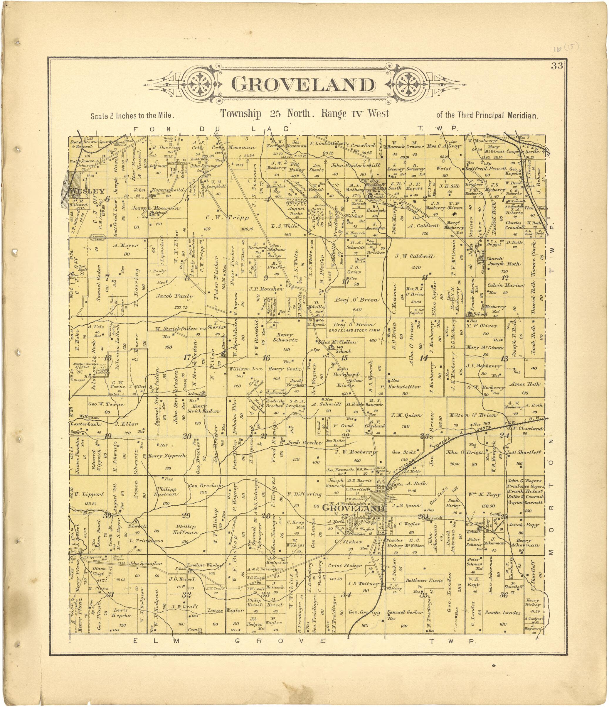 This old map of Groveland from Plat Book of Tazewell County, Illinois from 1891 was created by Occidental Publishing Company in 1891