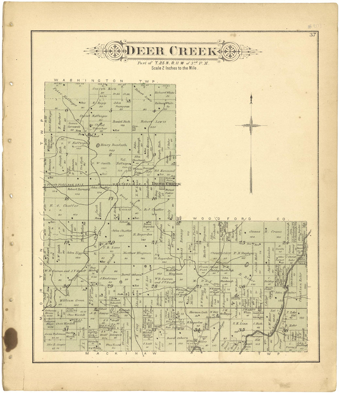 This old map of Deer Creek from Plat Book of Tazewell County, Illinois from 1891 was created by Occidental Publishing Company in 1891