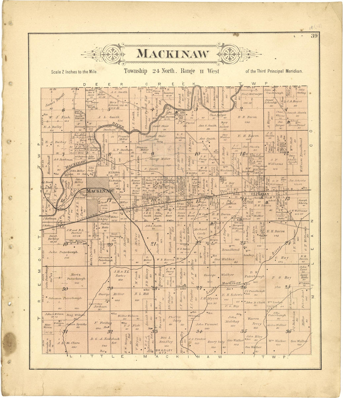 This old map of Mackinaw from Plat Book of Tazewell County, Illinois from 1891 was created by Occidental Publishing Company in 1891