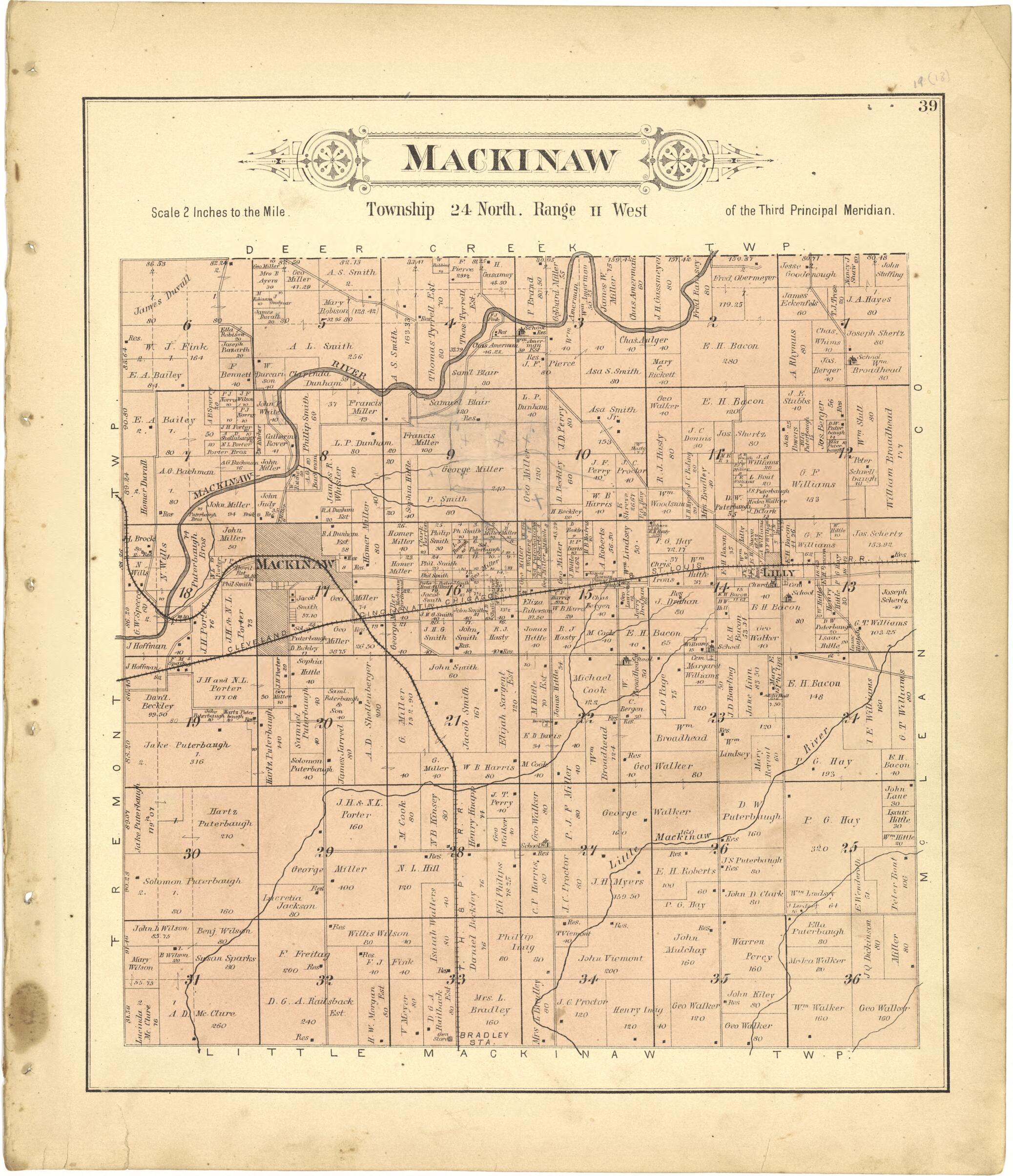This old map of Mackinaw from Plat Book of Tazewell County, Illinois from 1891 was created by Occidental Publishing Company in 1891