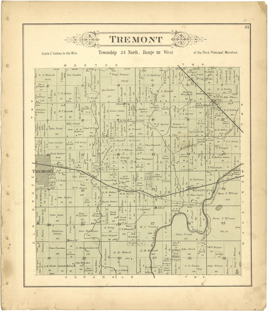 This old map of Tremont from Plat Book of Tazewell County, Illinois from 1891 was created by Occidental Publishing Company in 1891