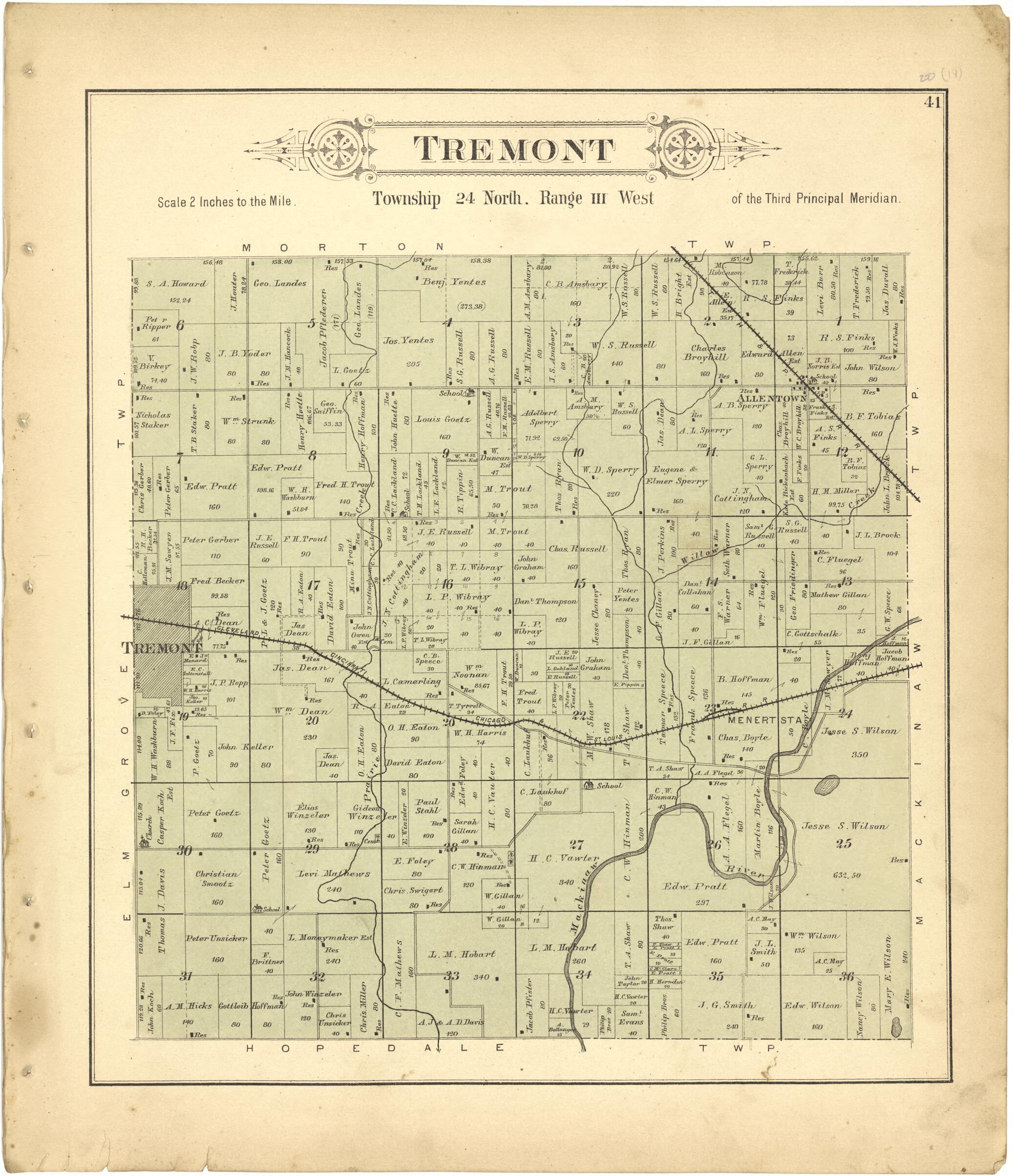 This old map of Tremont from Plat Book of Tazewell County, Illinois from 1891 was created by Occidental Publishing Company in 1891