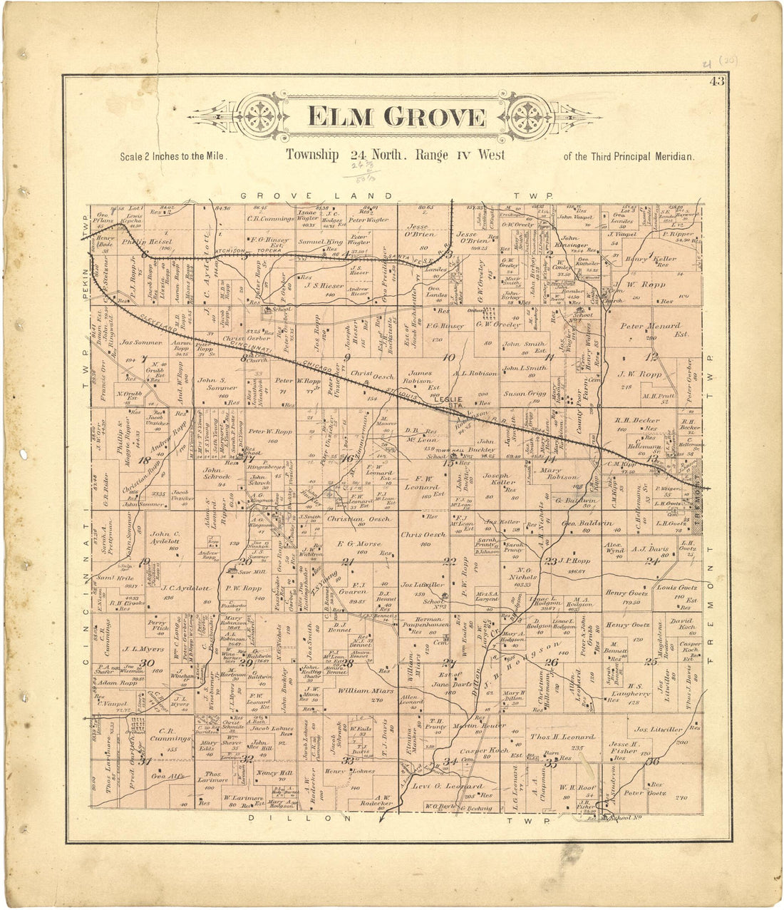 This old map of Elm Grove from Plat Book of Tazewell County, Illinois from 1891 was created by Occidental Publishing Company in 1891