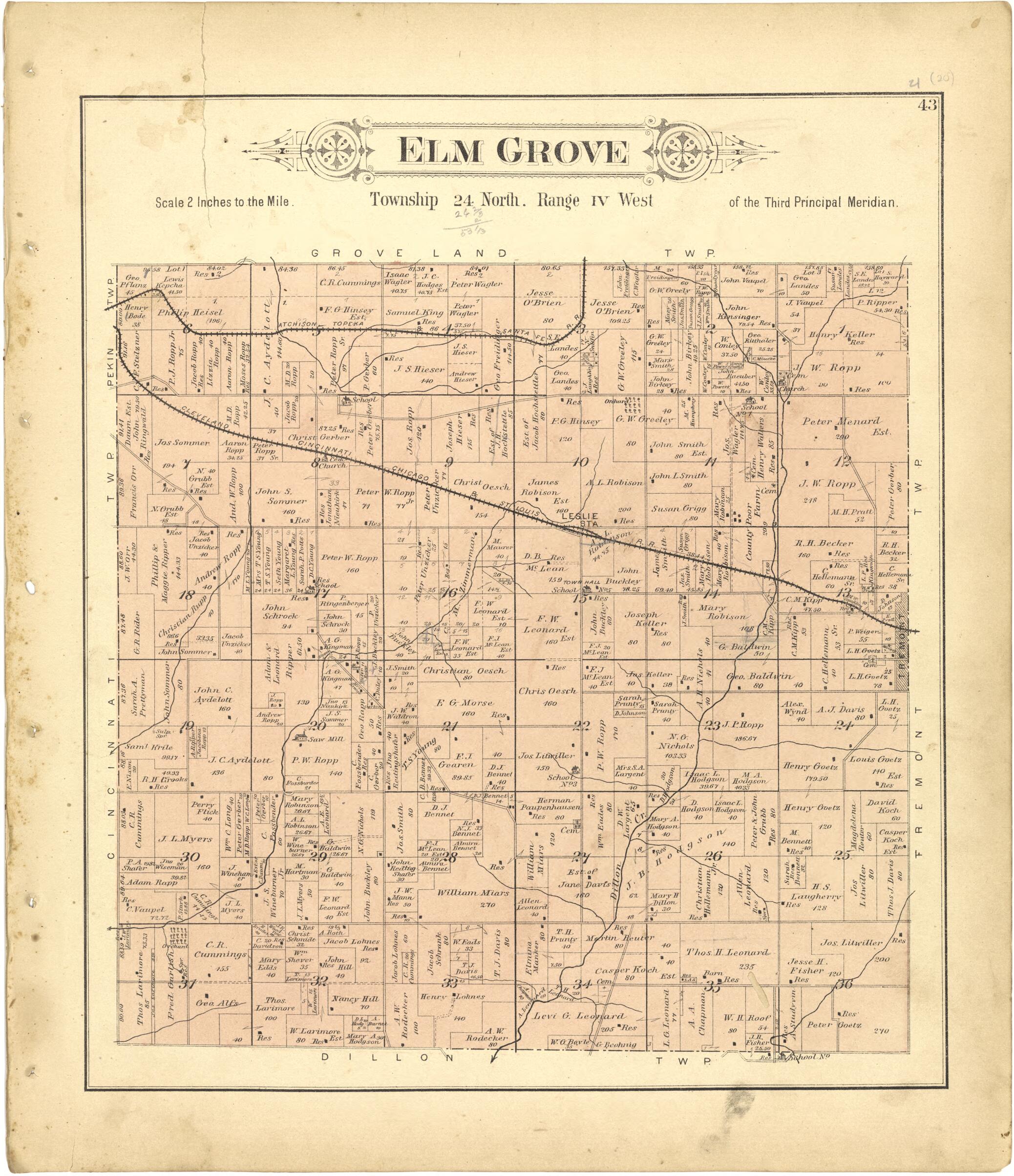 This old map of Elm Grove from Plat Book of Tazewell County, Illinois from 1891 was created by Occidental Publishing Company in 1891