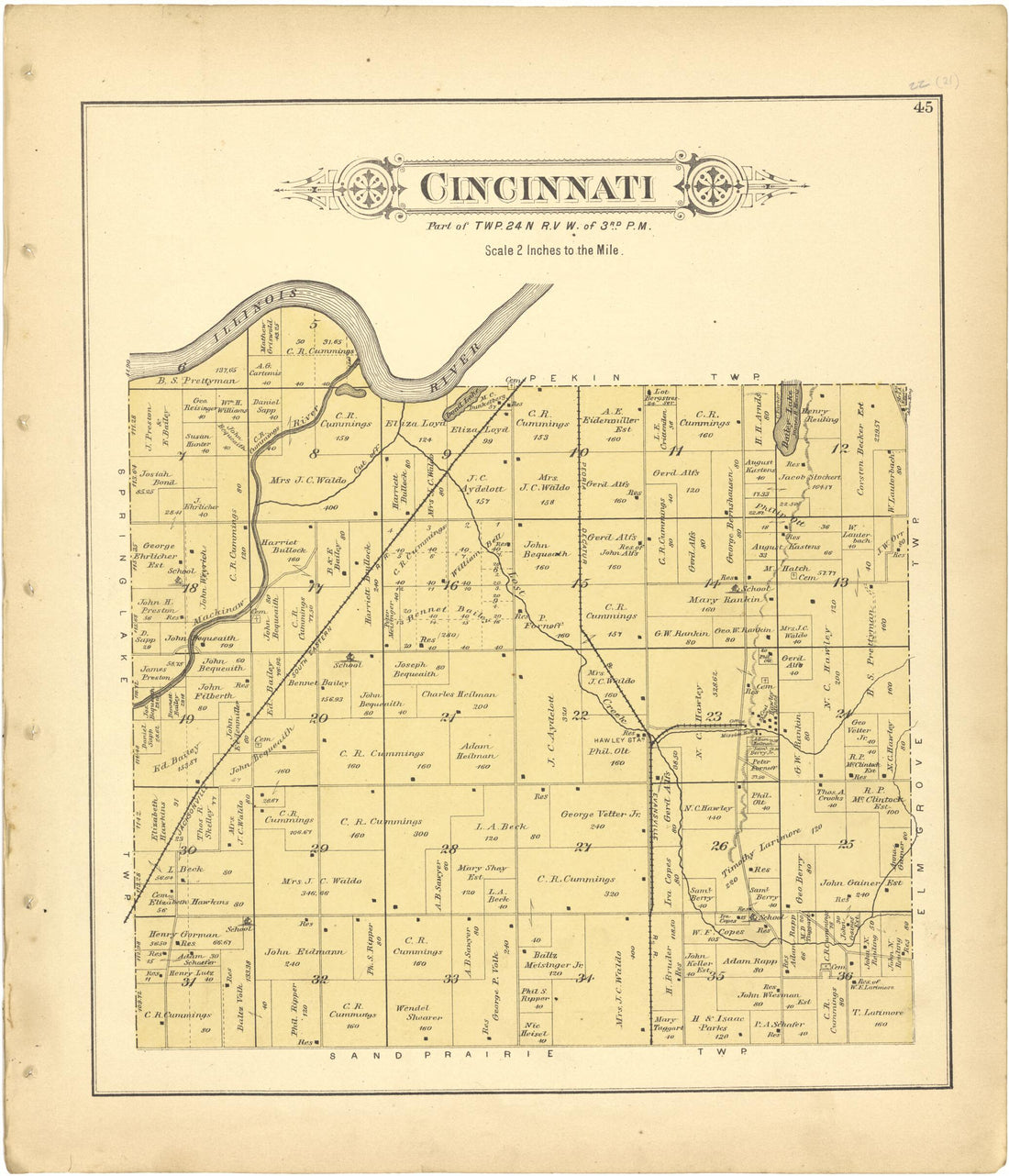 This old map of Cincinnati from Plat Book of Tazewell County, Illinois from 1891 was created by Occidental Publishing Company in 1891