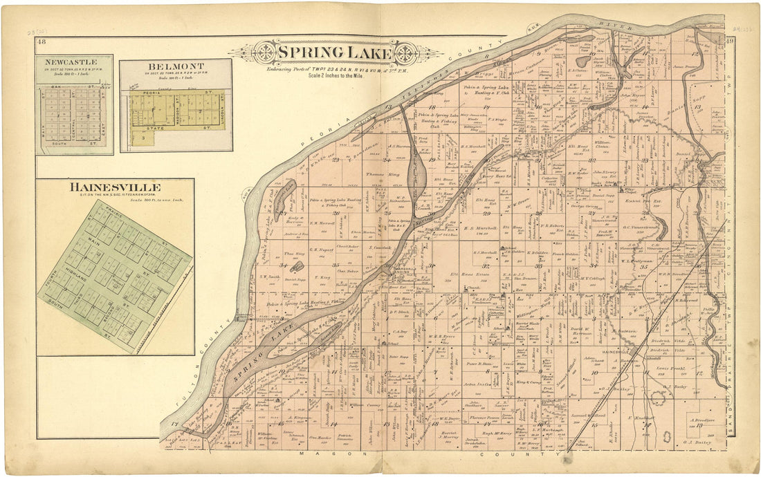 This old map of Spring Lake from Plat Book of Tazewell County, Illinois from 1891 was created by Occidental Publishing Company in 1891