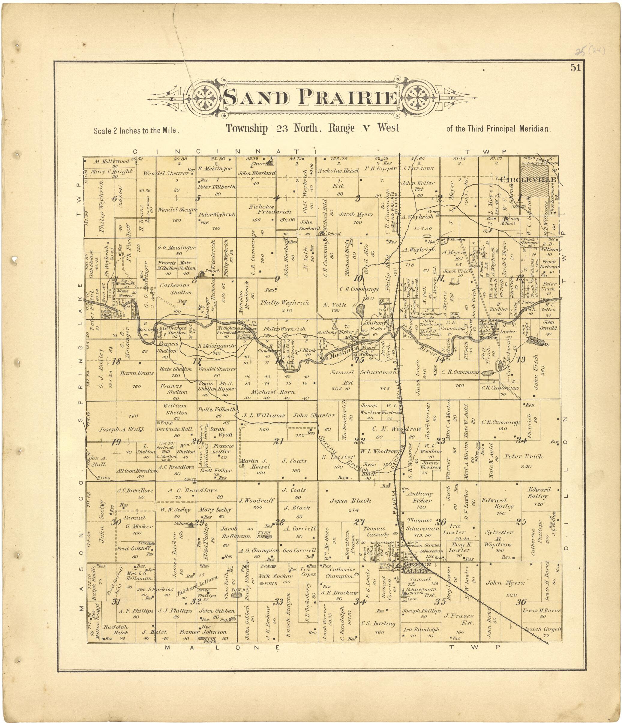 This old map of Sand Prairie from Plat Book of Tazewell County, Illinois from 1891 was created by Occidental Publishing Company in 1891