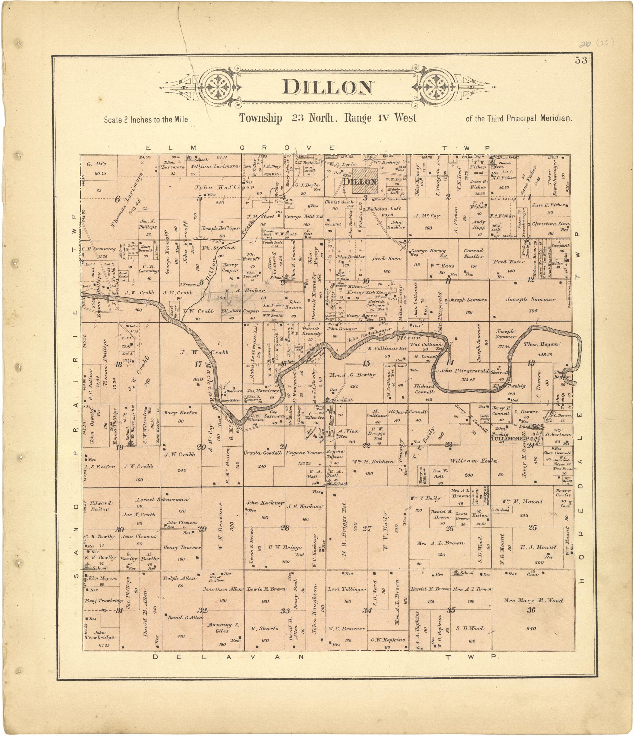 This old map of Dillon from Plat Book of Tazewell County, Illinois from 1891 was created by Occidental Publishing Company in 1891