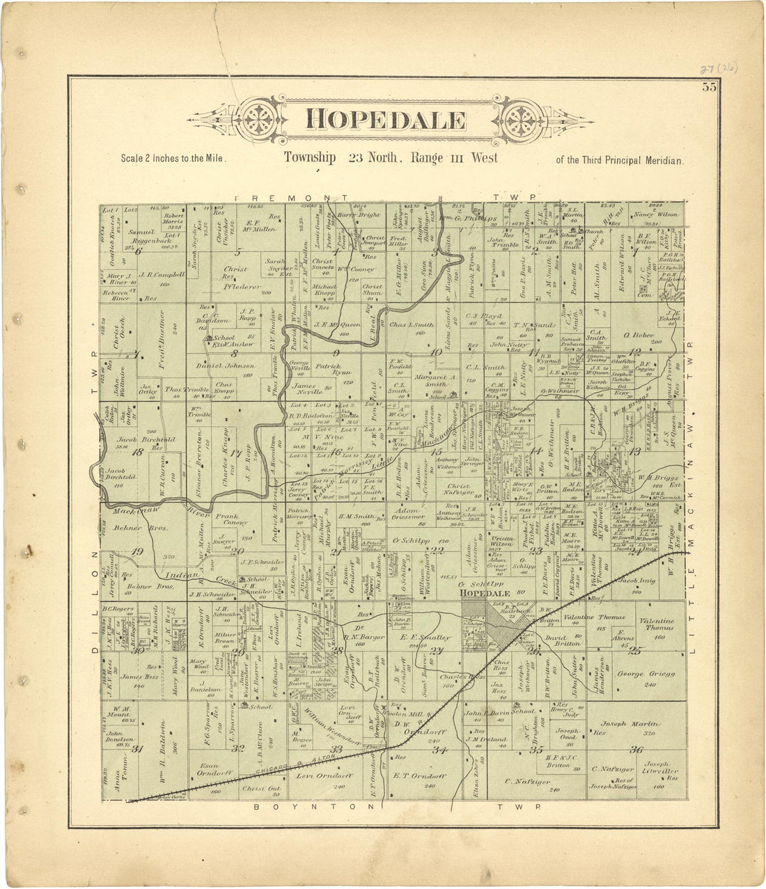 This old map of Hopedale from Plat Book of Tazewell County, Illinois from 1891 was created by Occidental Publishing Company in 1891