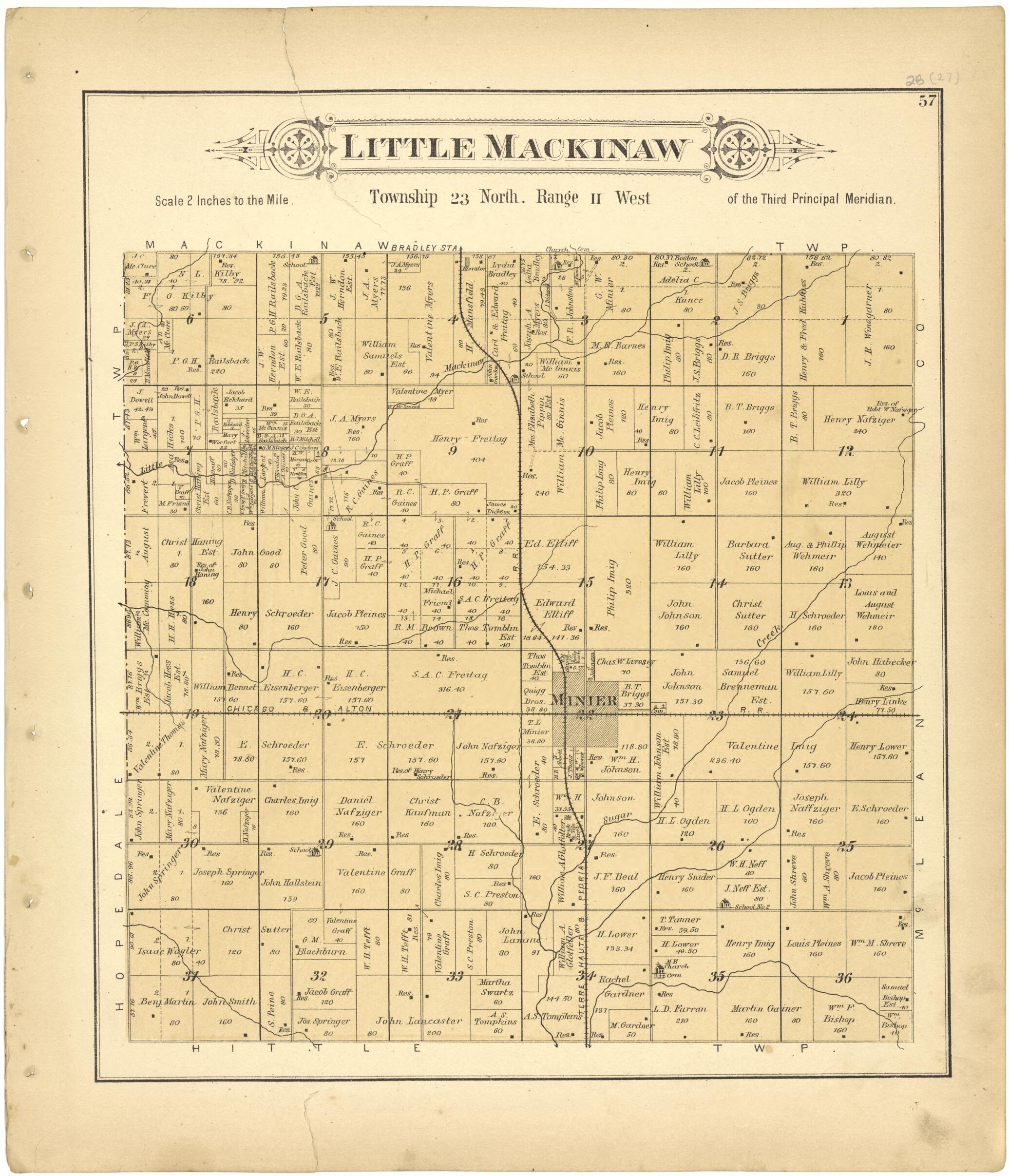 This old map of Little Mackinaw from Plat Book of Tazewell County, Illinois from 1891 was created by Occidental Publishing Company in 1891