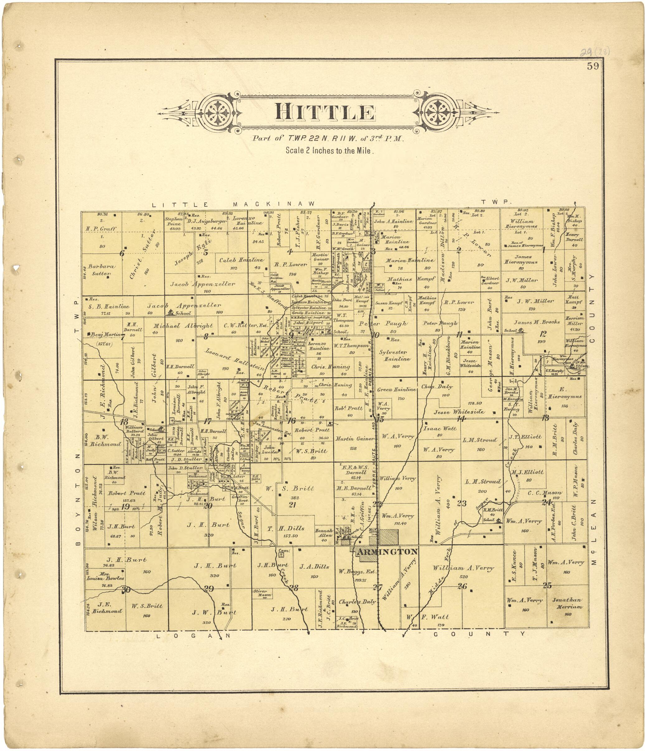 This old map of Hittle from Plat Book of Tazewell County, Illinois from 1891 was created by Occidental Publishing Company in 1891