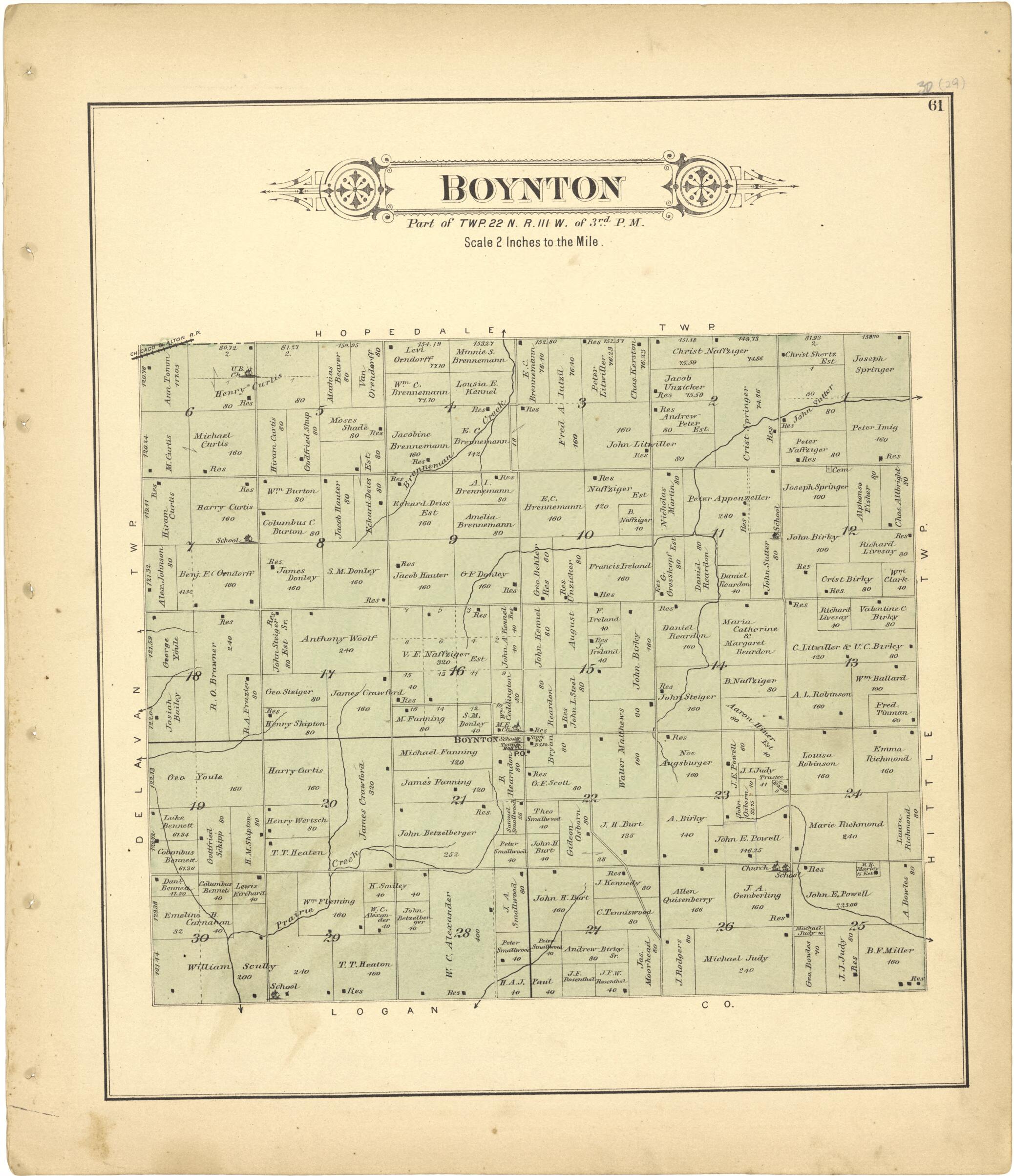 This old map of Boynton from Plat Book of Tazewell County, Illinois from 1891 was created by Occidental Publishing Company in 1891