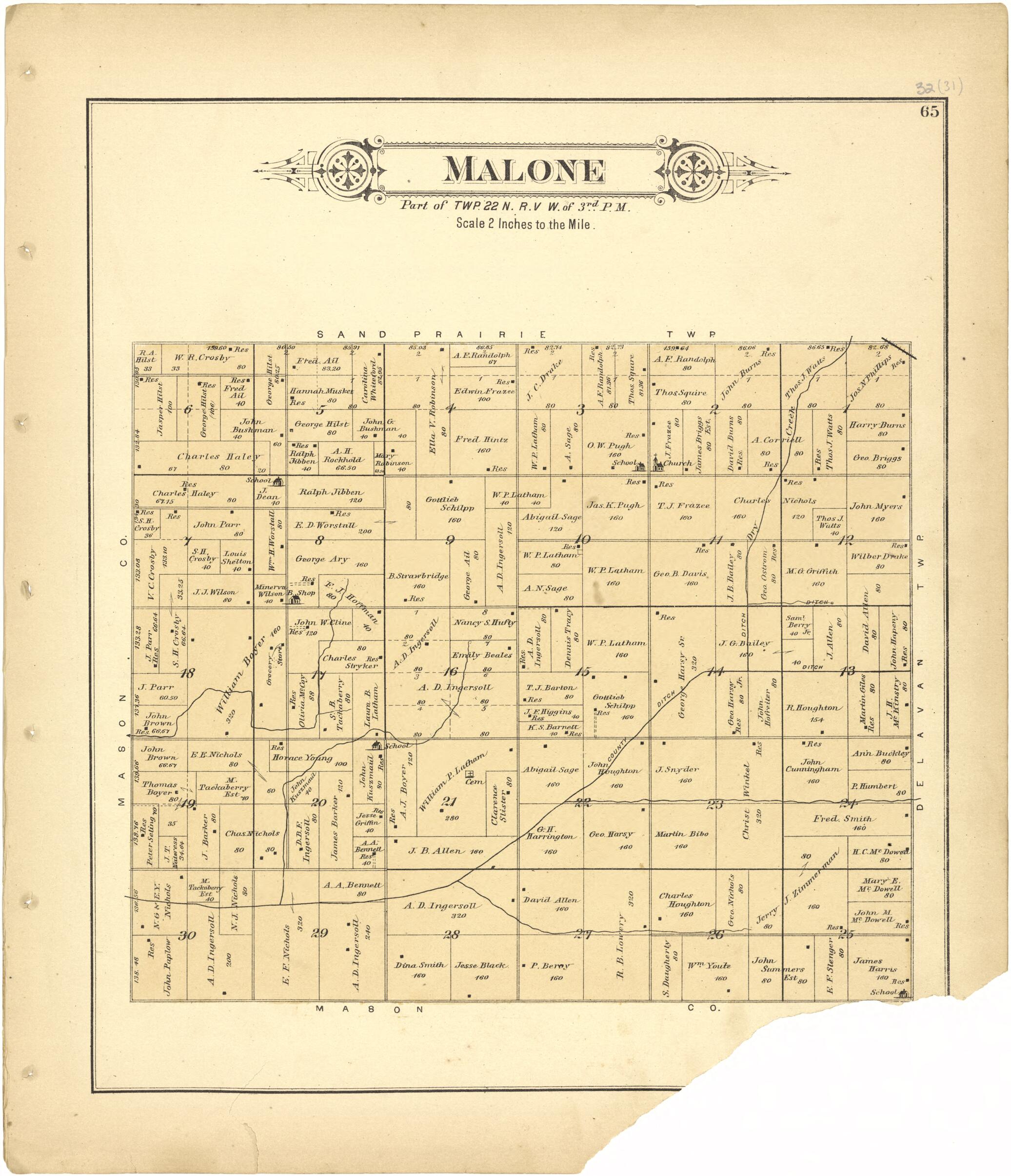 This old map of Malone from Plat Book of Tazewell County, Illinois from 1891 was created by Occidental Publishing Company in 1891