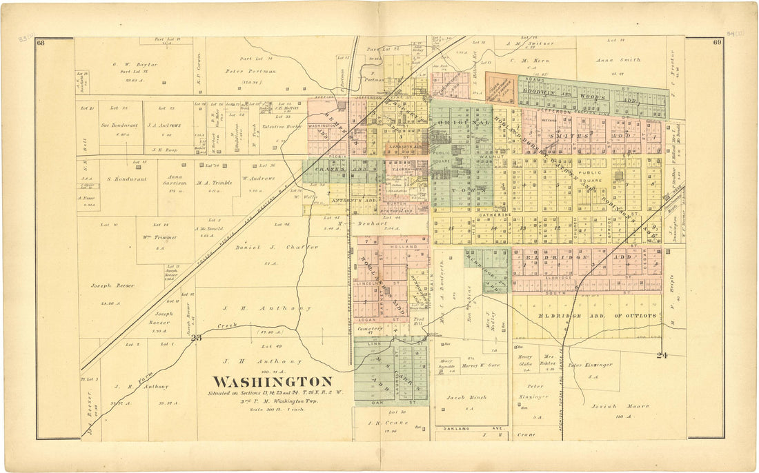 This old map of Washington from Plat Book of Tazewell County, Illinois from 1891 was created by Occidental Publishing Company in 1891