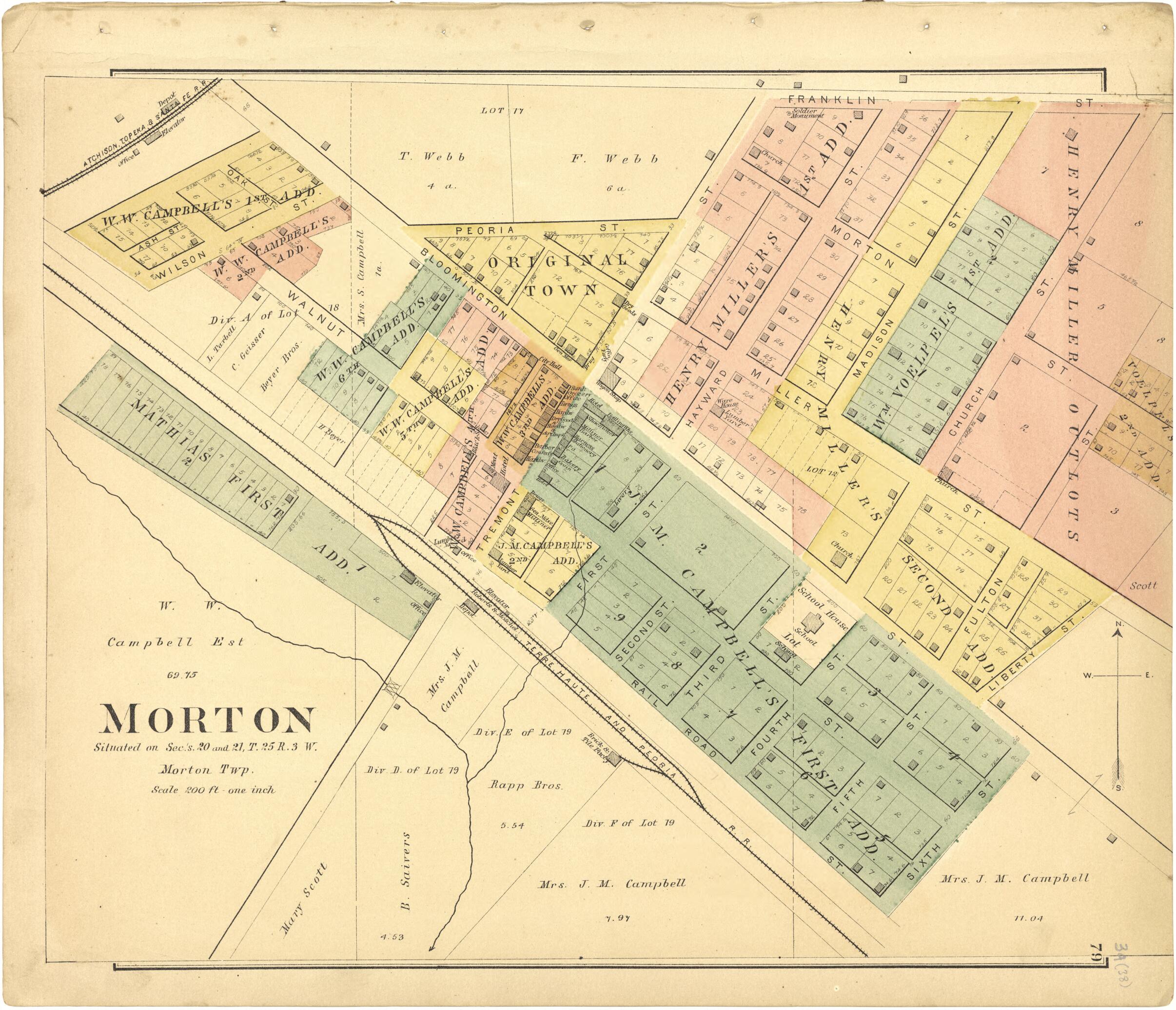 This old map of Morton from Plat Book of Tazewell County, Illinois from 1891 was created by Occidental Publishing Company in 1891