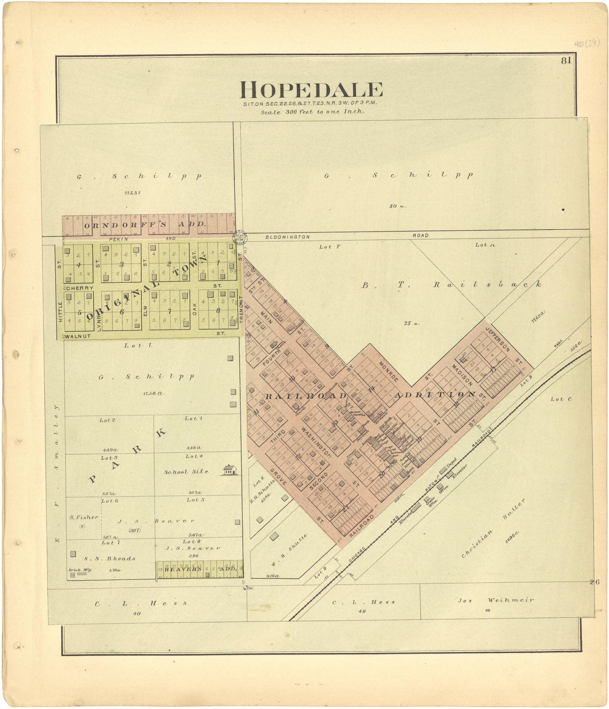 This old map of Hopedale from Plat Book of Tazewell County, Illinois from 1891 was created by Occidental Publishing Company in 1891