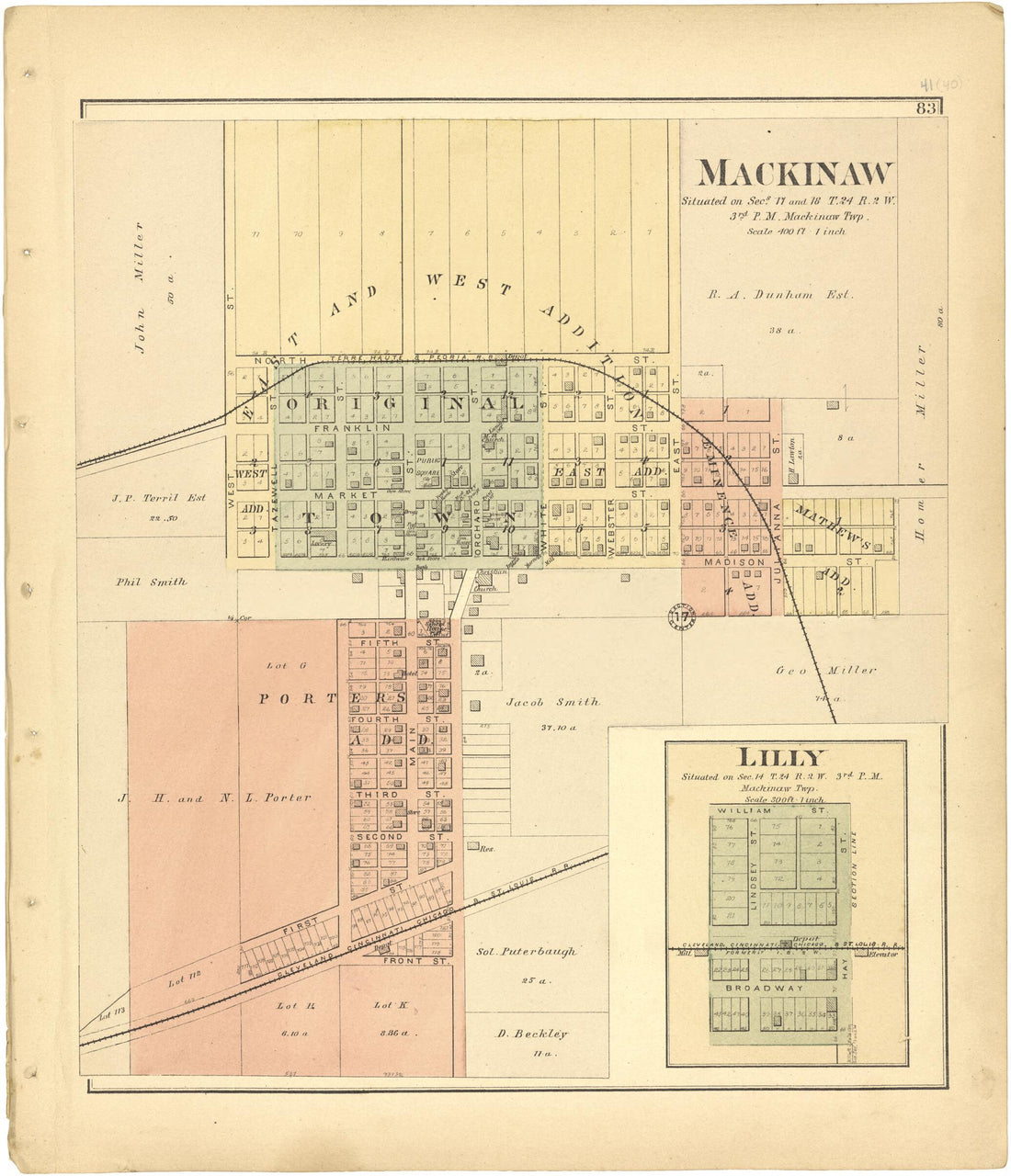 This old map of Mackinaw; Lilly from Plat Book of Tazewell County, Illinois from 1891 was created by Occidental Publishing Company in 1891