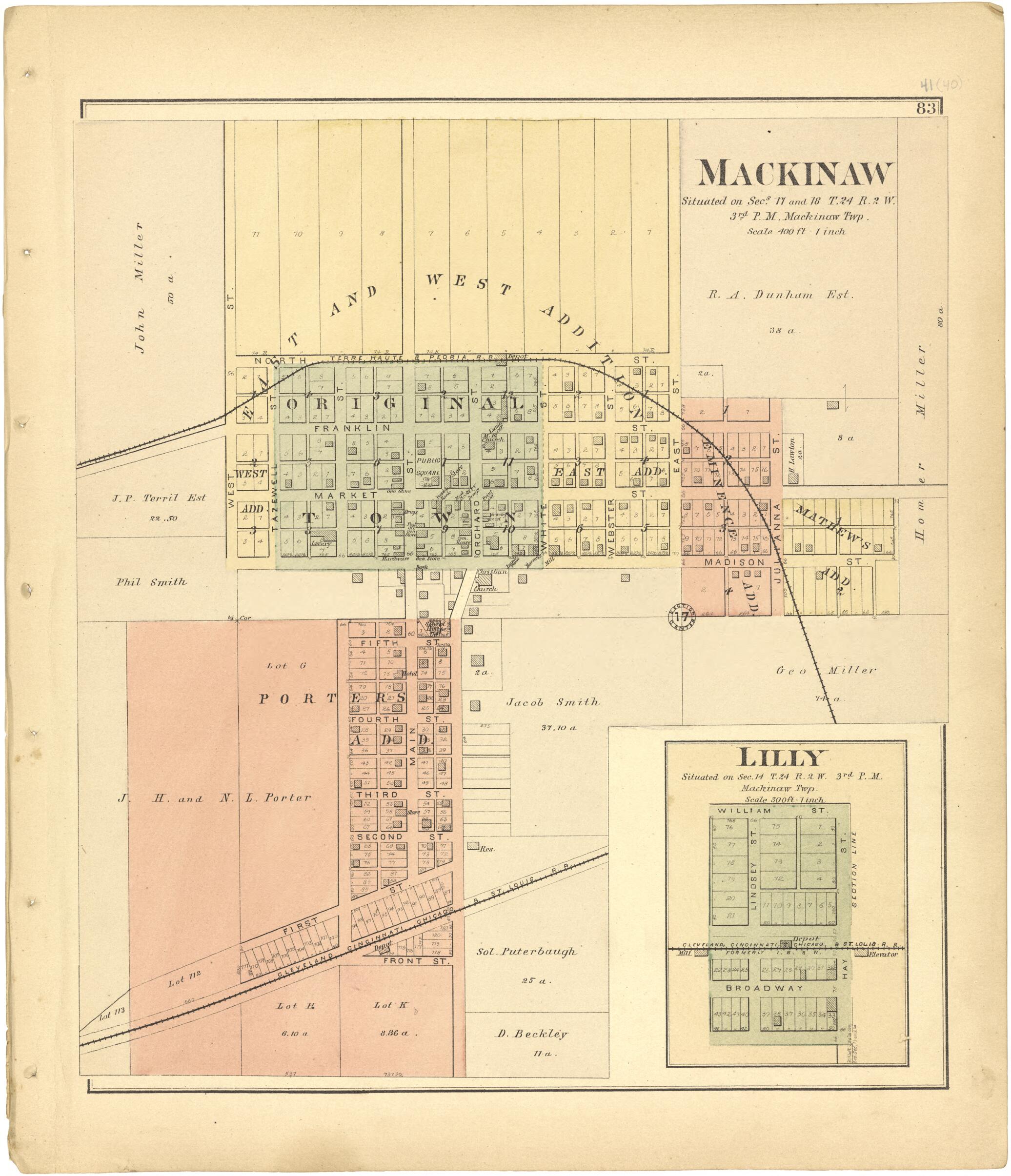 This old map of Mackinaw; Lilly from Plat Book of Tazewell County, Illinois from 1891 was created by Occidental Publishing Company in 1891