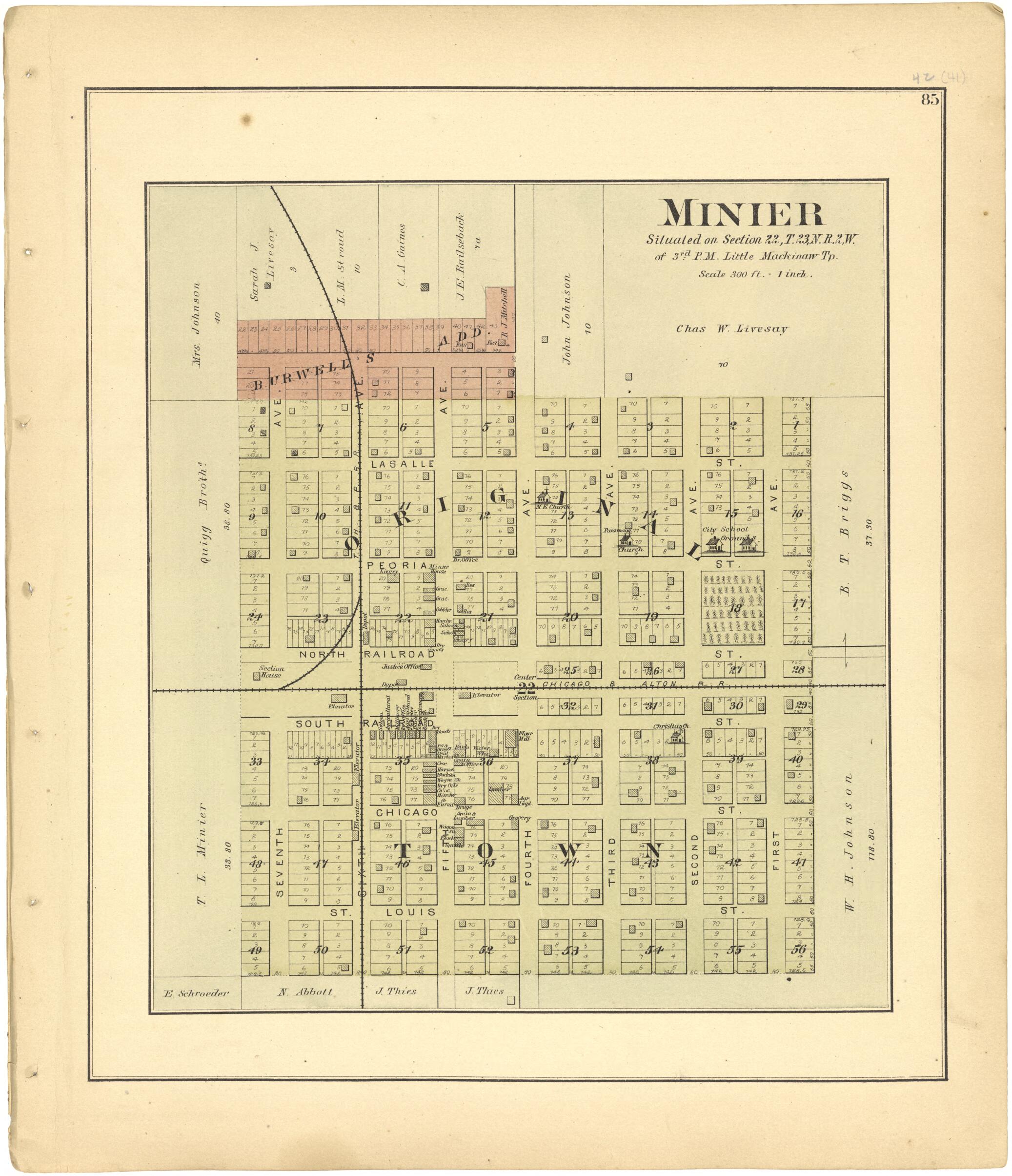 This old map of Minier from Plat Book of Tazewell County, Illinois from 1891 was created by Occidental Publishing Company in 1891