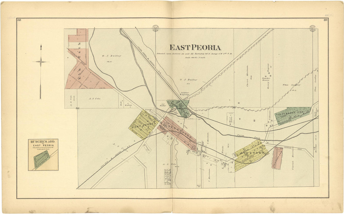 This old map of East Peoria from Plat Book of Tazewell County, Illinois from 1891 was created by Occidental Publishing Company in 1891